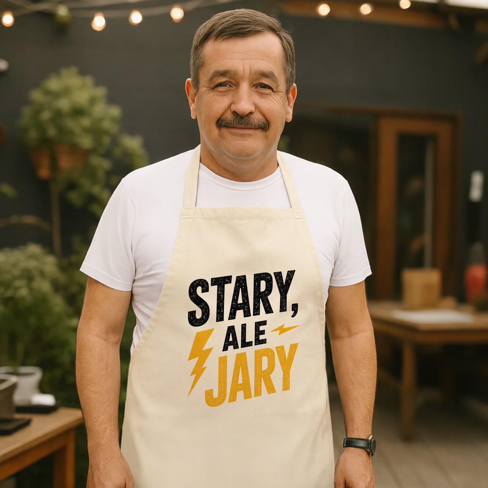Prezent na Dzień Ojca fartuch ecru dla taty upominek od serca dla taty