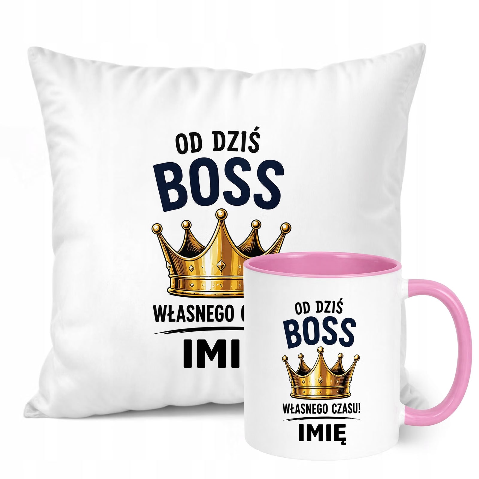 Zestaw Personalizowany Kubek Różowy Poduszka Emerytura Upominek Prezent