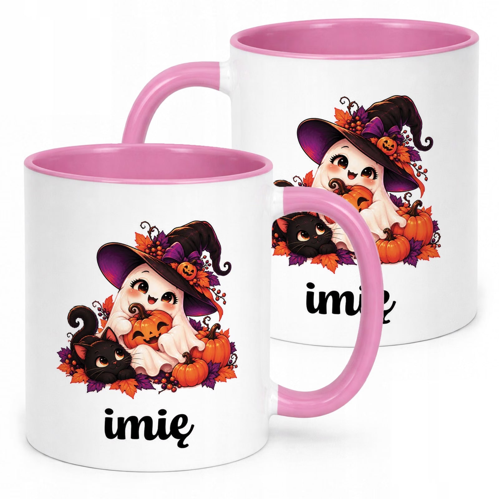 Kubek Różowy Personalizowany z Nadrukiem Halloween Jesień Prezent Upominek