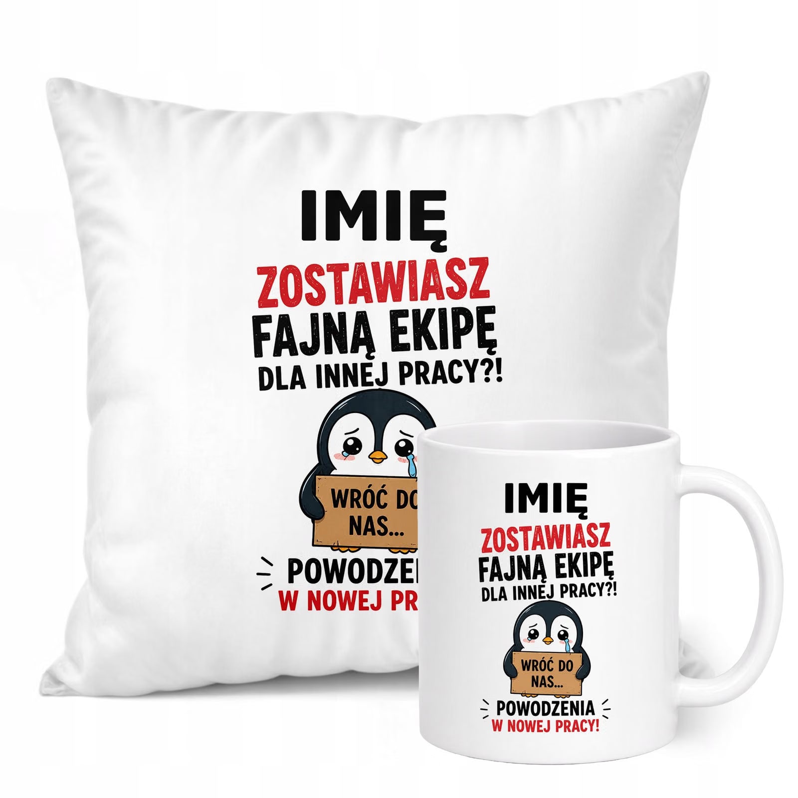 Zestaw Personalizowany Kubek Biały Poduszka Odejście z Pracy Prezent