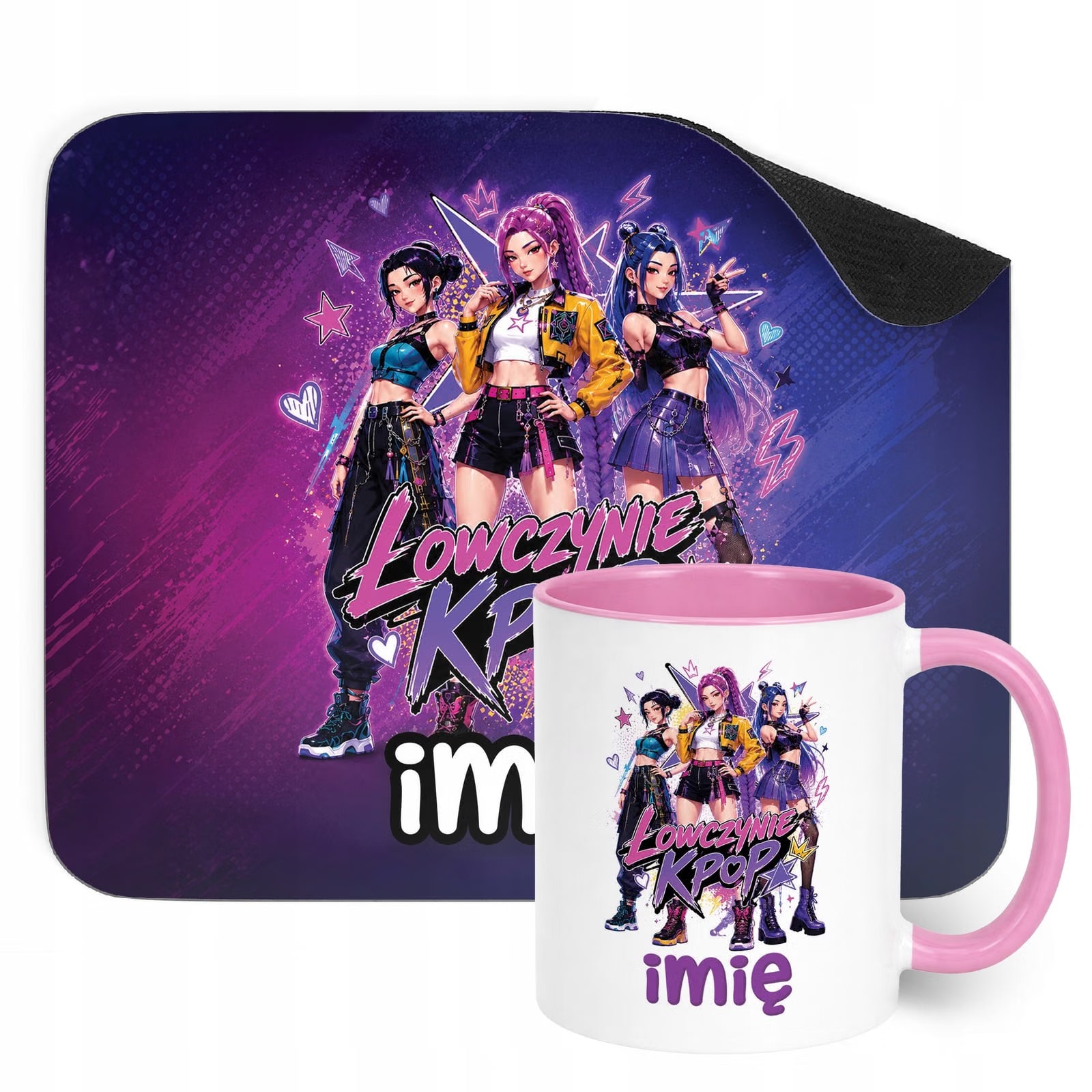 Zestaw personalizowany Kubek Różowy Podkładka pod mysz Łowczynie Kpop
