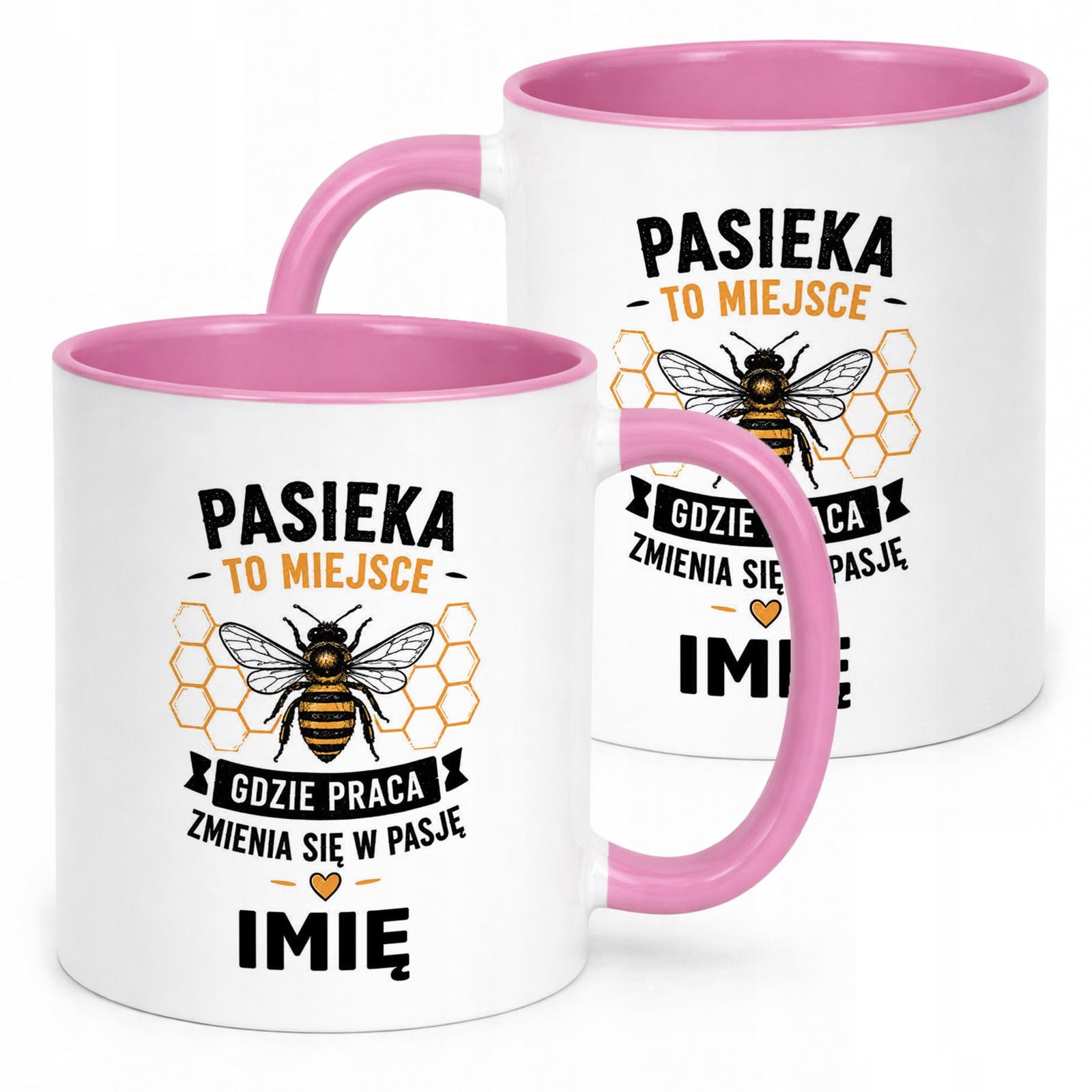 Różowy Kubek Personalizowany z nadrukiem Dla Pszczelarza Upominek Prezent