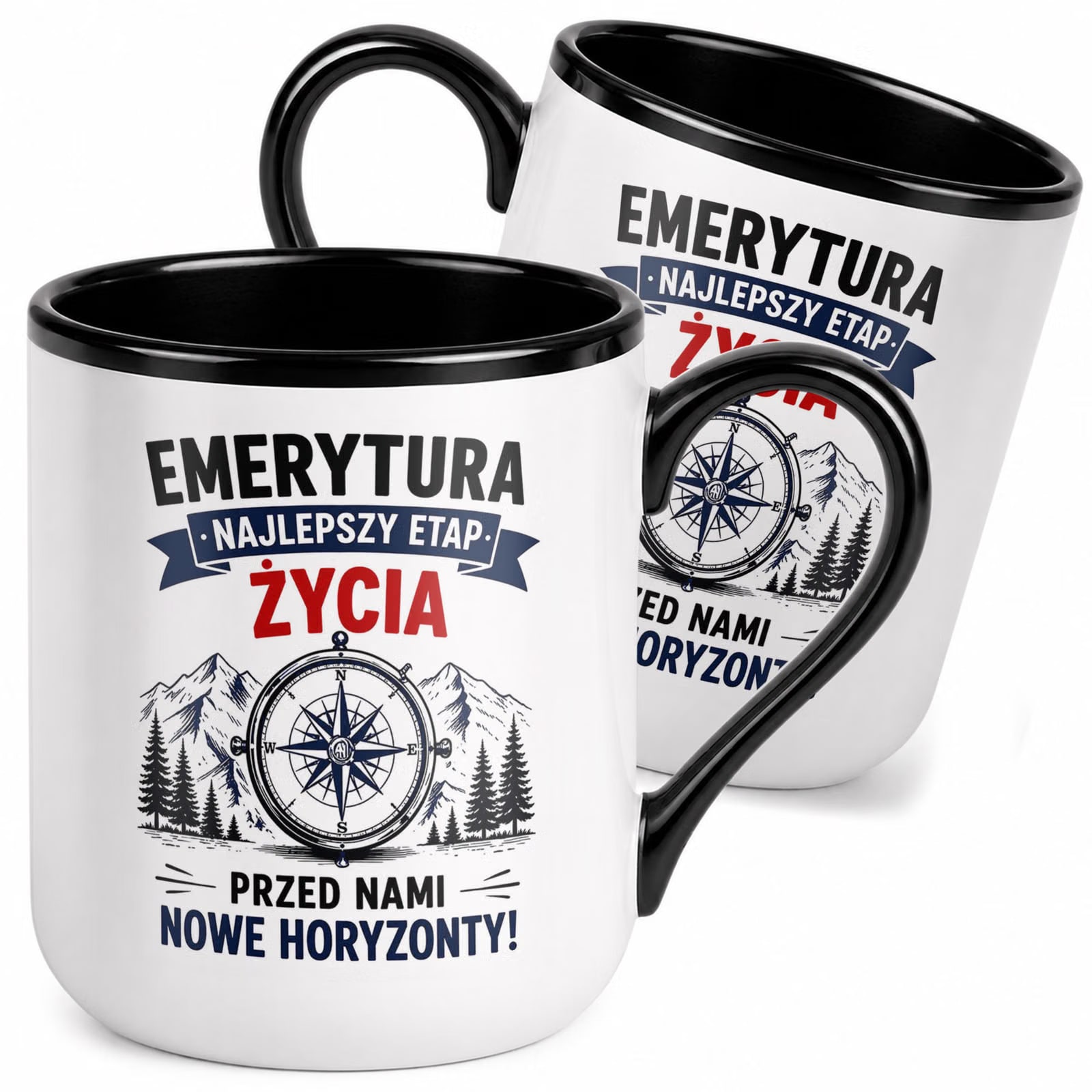 Kubek z nadrukiem Premium Czarny Emerytura Dla Emeryta Upominek Prezent