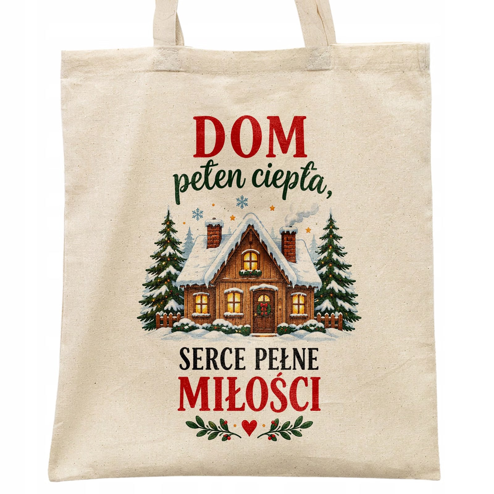 Torba shopper bawełniana świąteczna na zakupy z nadrukiem prezent