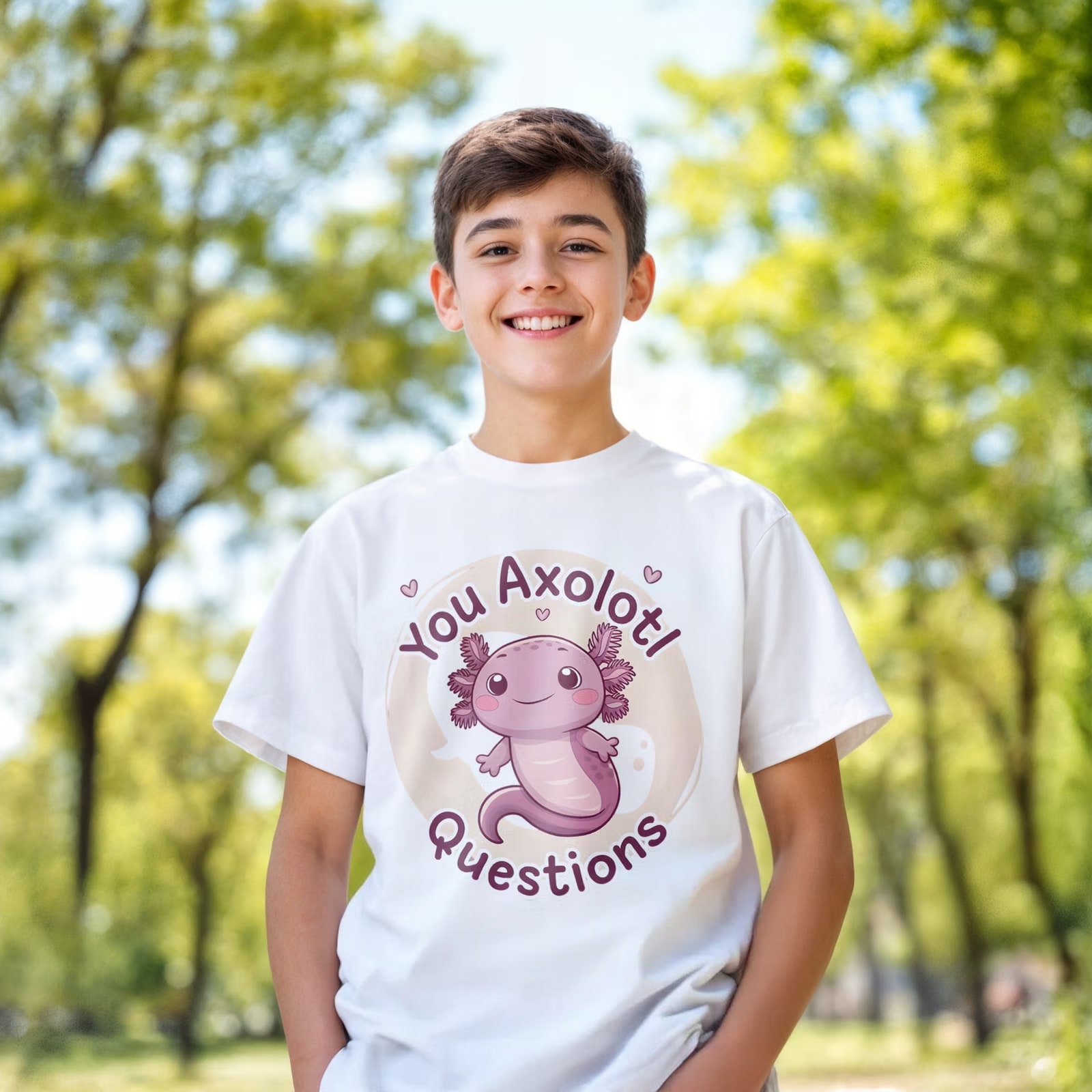 T-shirt dziecięcy biały Aksolotl Axolotl Różowy Uśmiech Gra r. 116