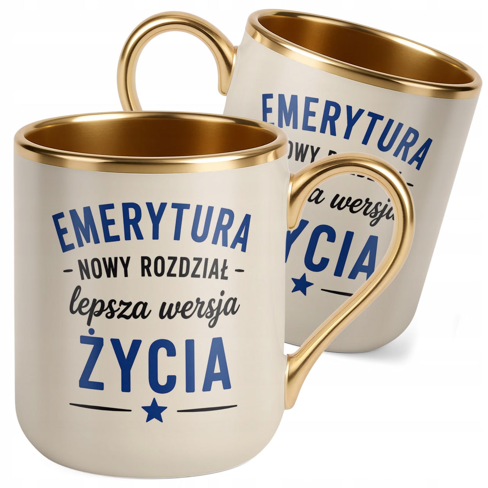 Kubek z nadrukiem Premium Złoty Ecru Emerytura Dla Emeryta Upominek Prezent
