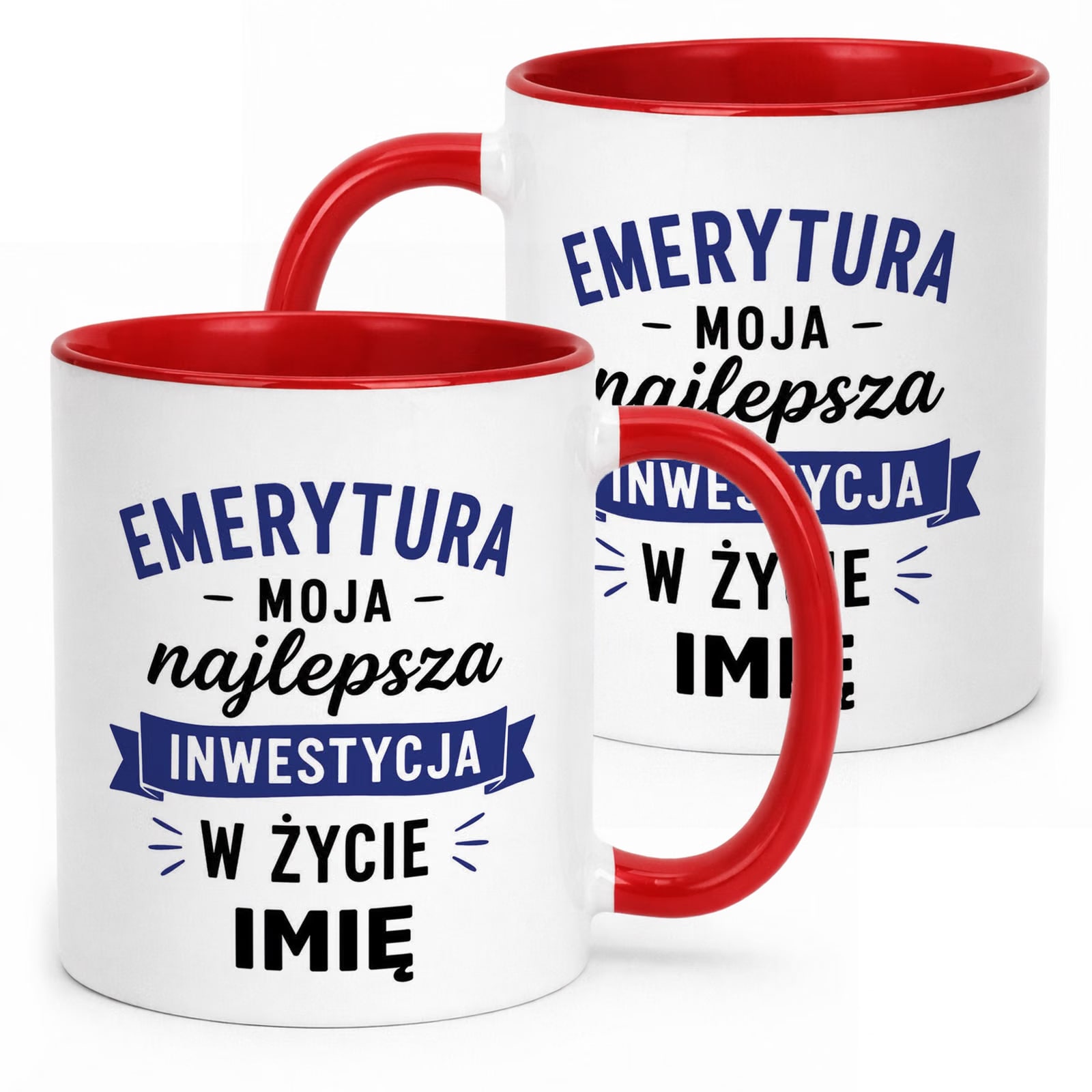 Kubek Czerwony Personalizowany z Nadrukiem Emerytura Dla Emeryta Prezent