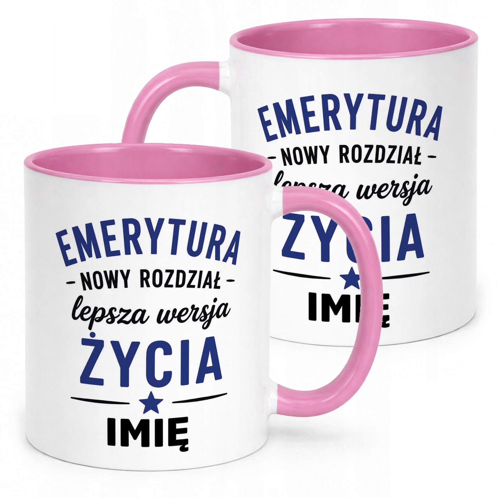 Kubek Różowy Personalizowany z Nadrukiem Emerytura Dla Emeryta Prezent