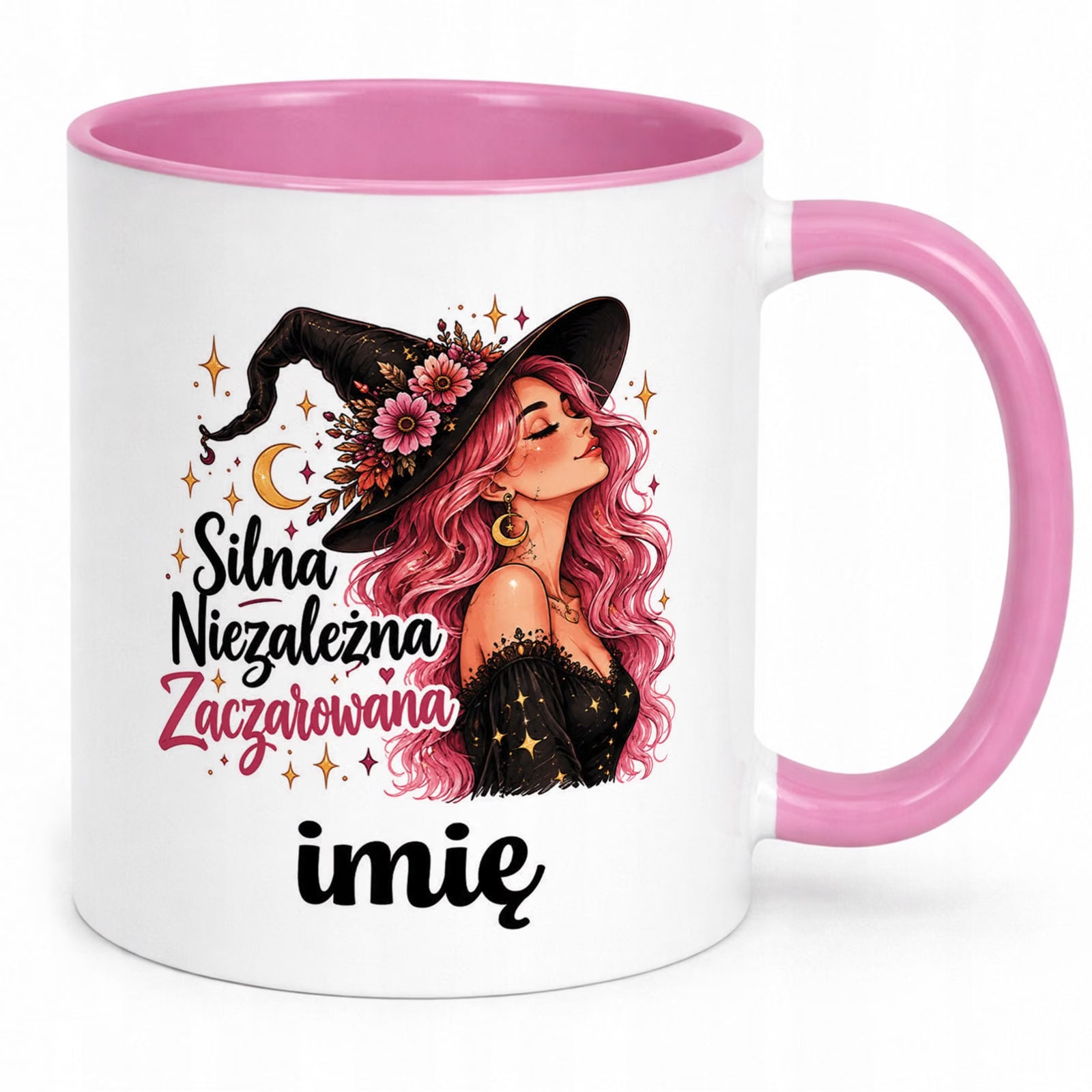 Kubek Różowy Personalizowany z Nadrukiem Dla Kobiet Czarownica Wiedźma