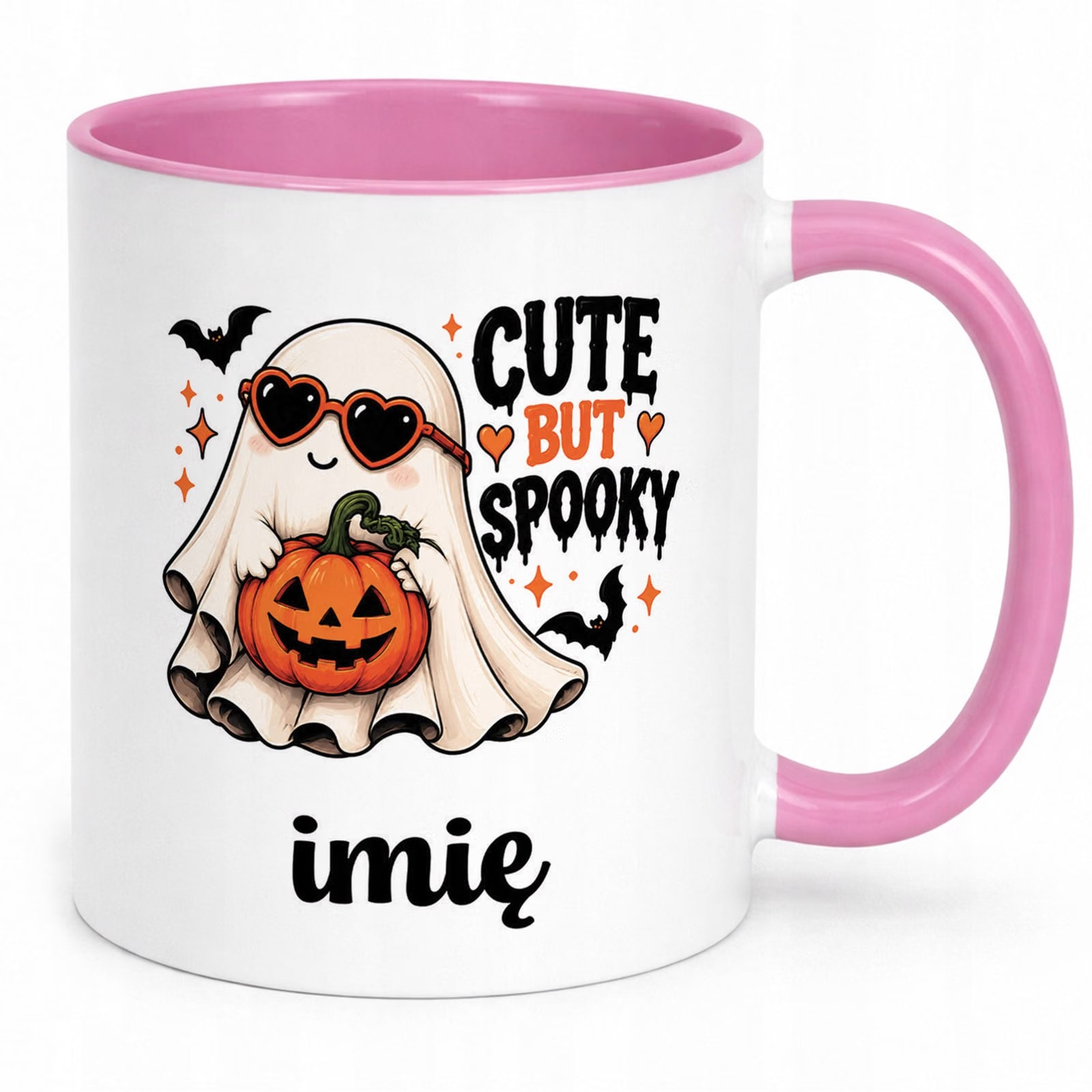 Kubek Różowy Personalizowany z Nadrukiem Halloween Jesień Prezent Upominek