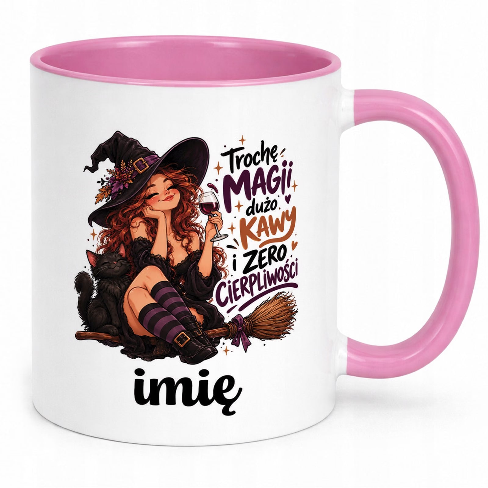 Kubek Różowy Personalizowany z Nadrukiem Dla Kobiet Czarownica Wiedźma