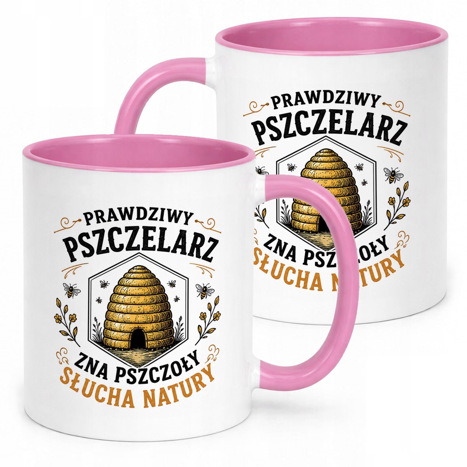 Różowy Kubek z nadrukiem Dla Pszczelarza Szef Pasieki Upominek Prezent