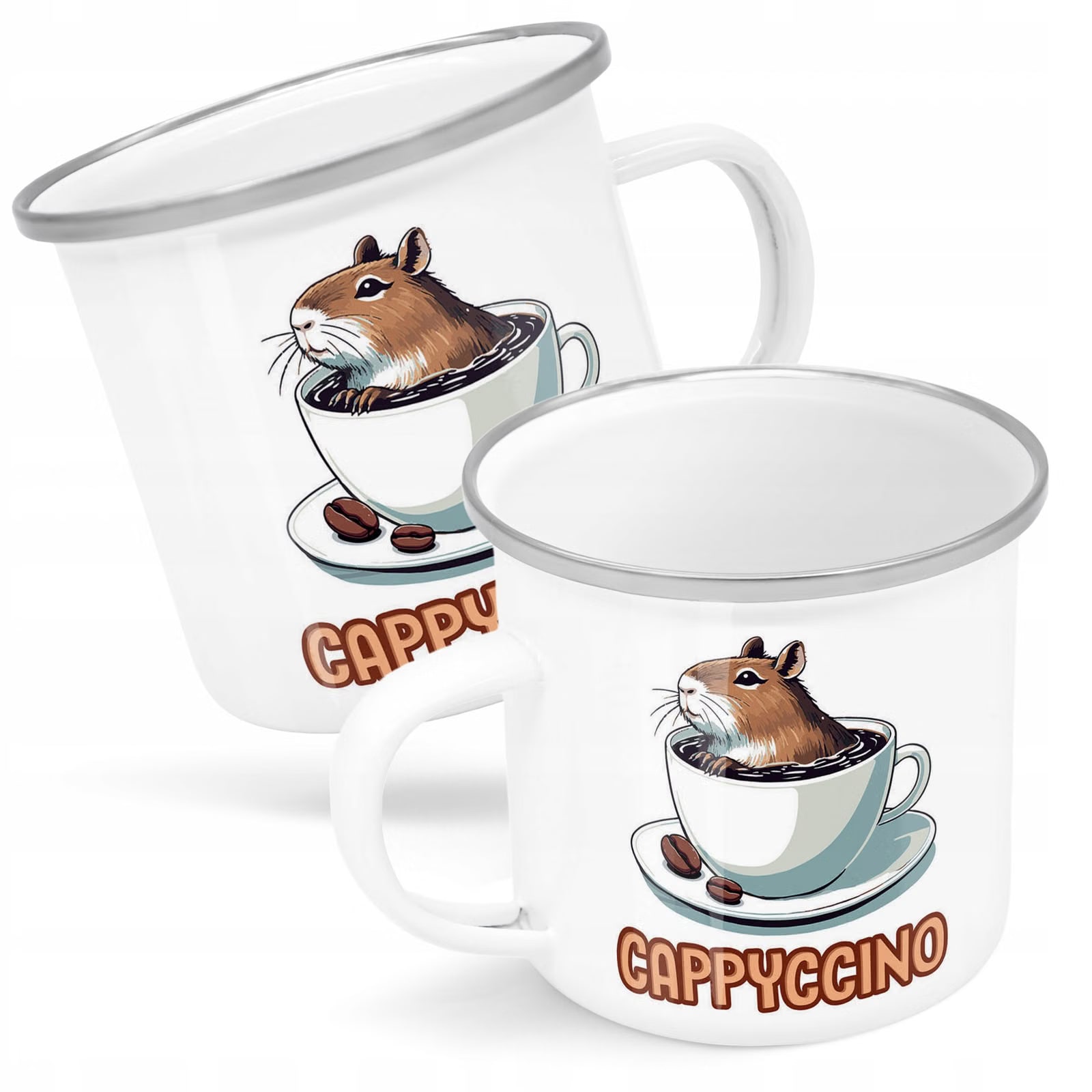 Kubek Emaliowany Kapibara Capybara Zwierzak z Nadrukiem Biały Metalowy
