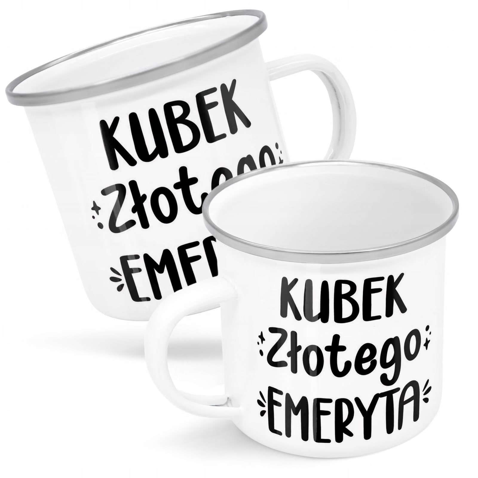 Kubek Emaliowany z okazji Emerytury Dla Emeryta z Nadrukiem Biały Metalowy