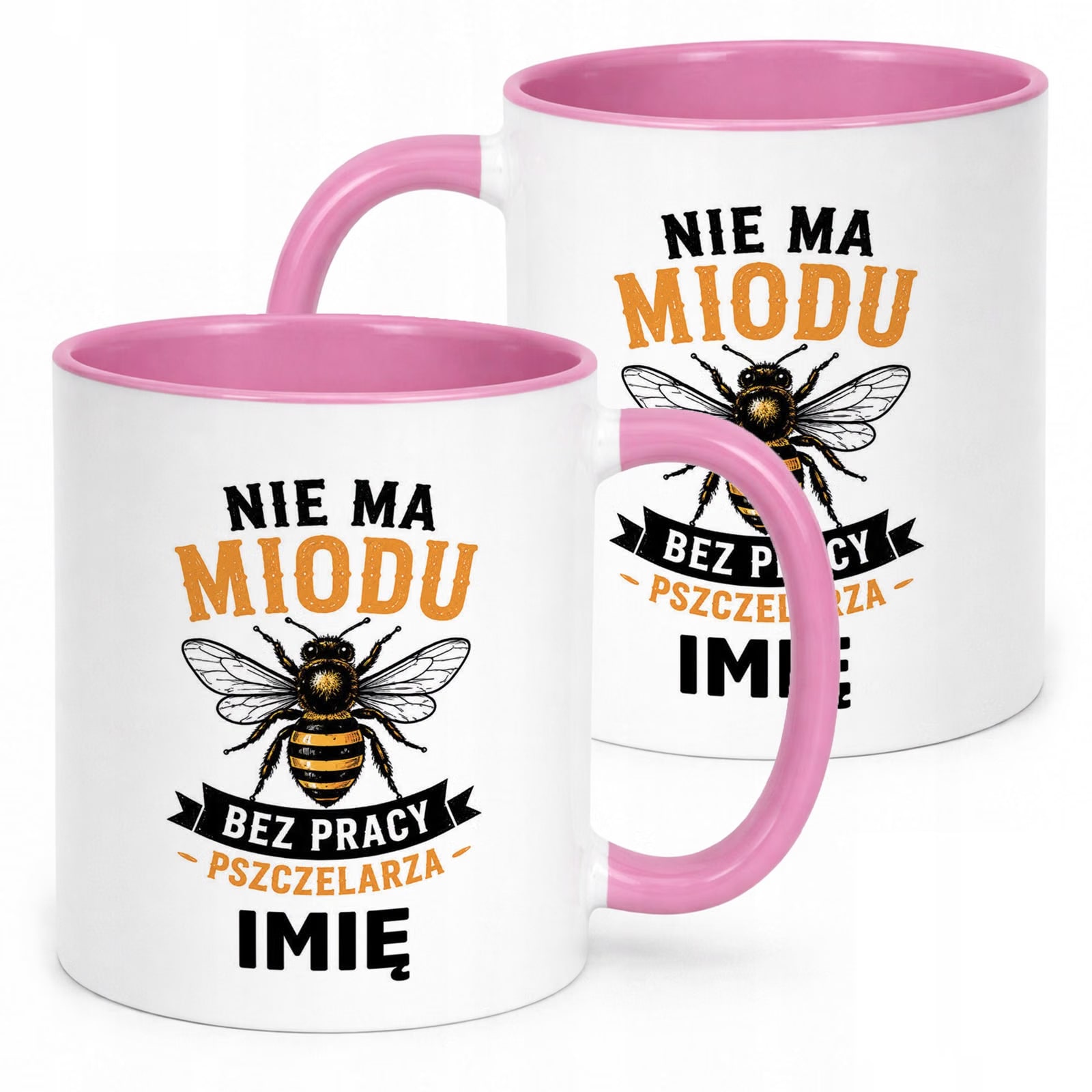 Różowy Kubek Personalizowany z nadrukiem Dla Pszczelarza Upominek Prezent