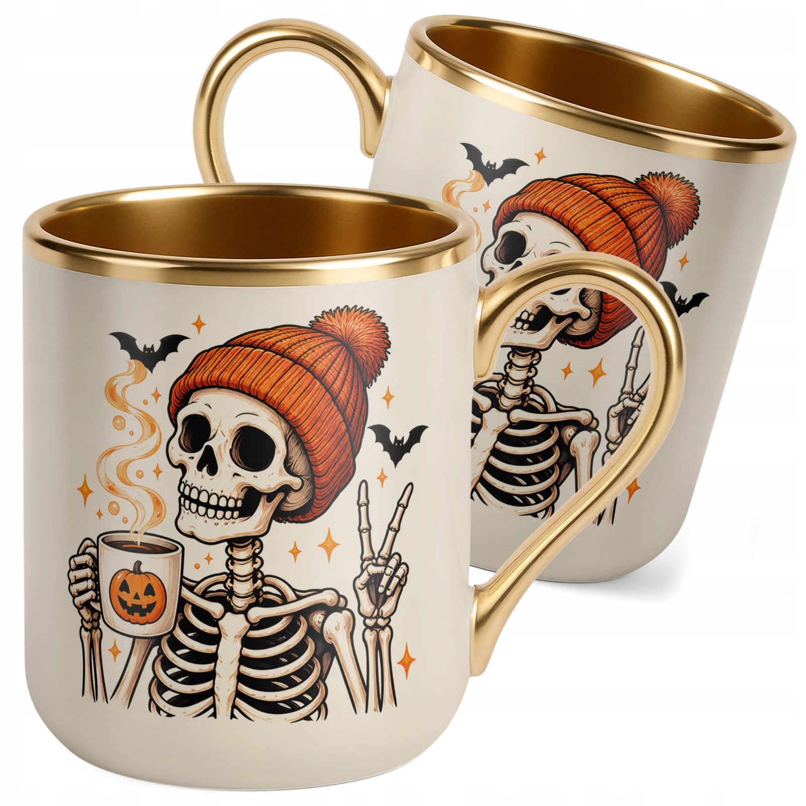 Kubek Premium Złoty Ecru z Nadrukiem Halloween Jesień Prezent