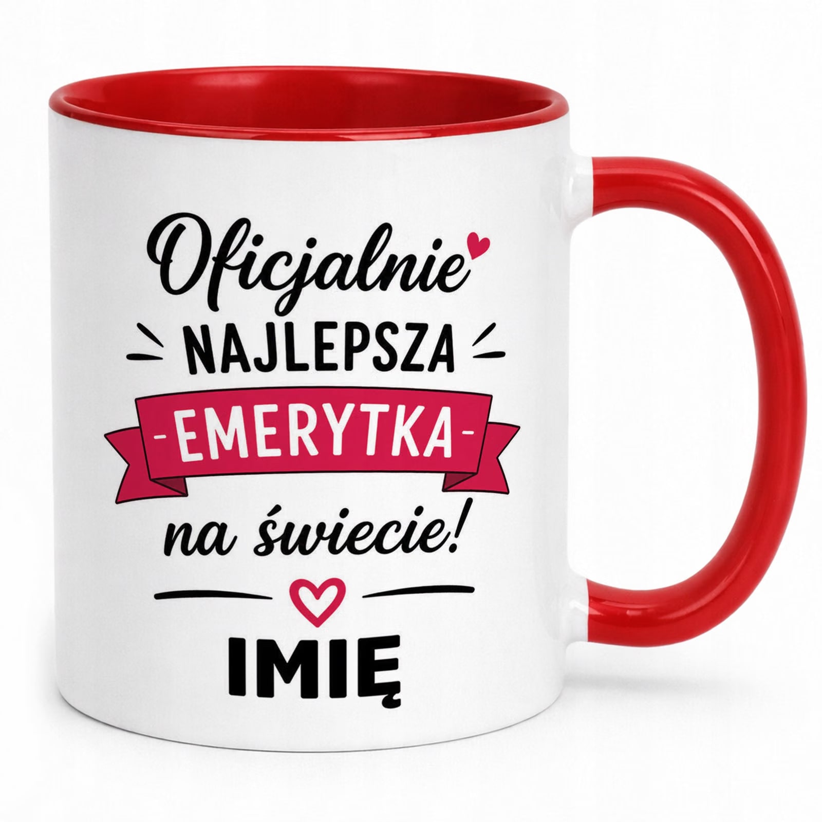 Kubek Czerwony Personalizowany z Nadrukiem Emerytura Dla Emerytki Prezent