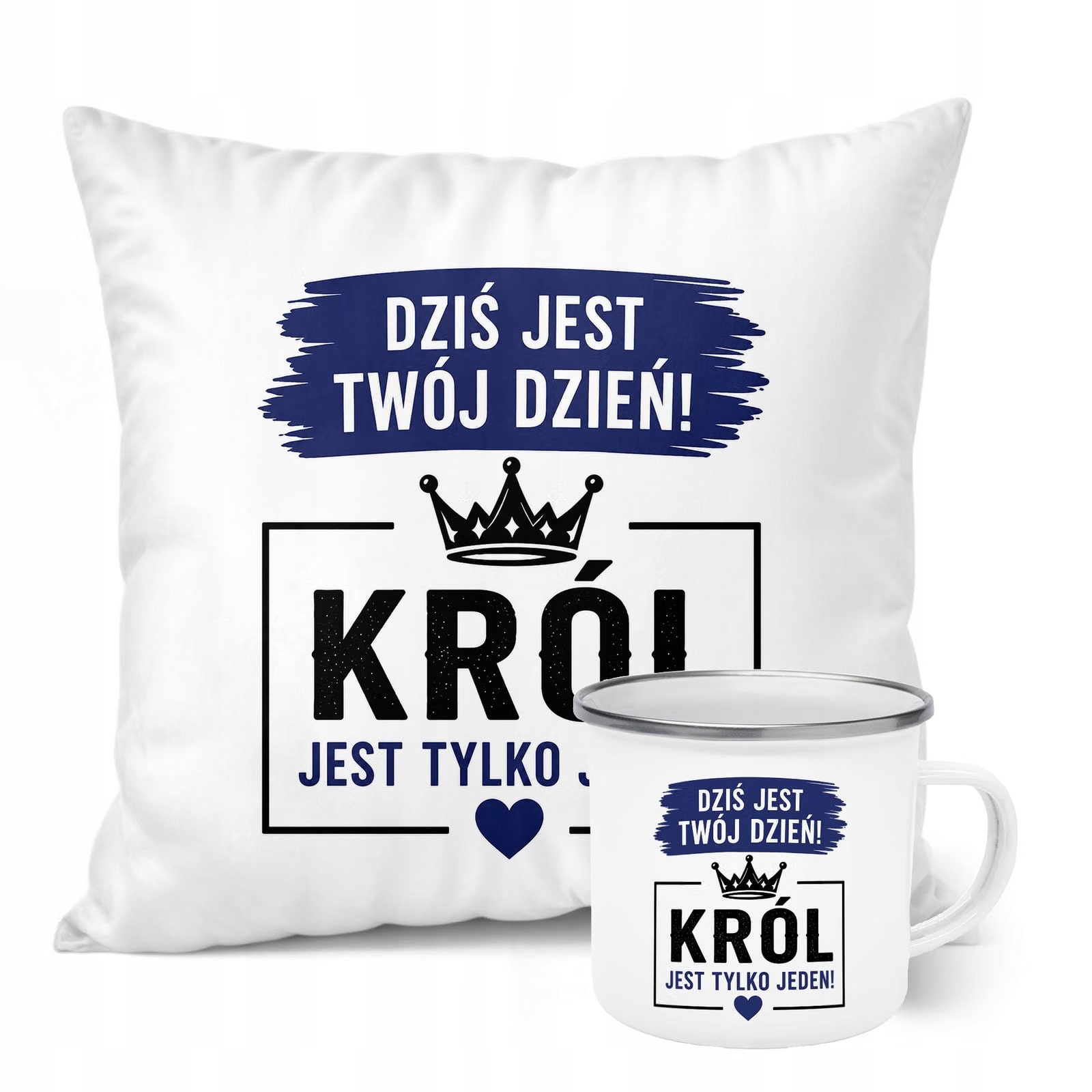 Zestaw Kubek Emaliowany Poduszka Dzień Chłopaka Z Nadrukiem