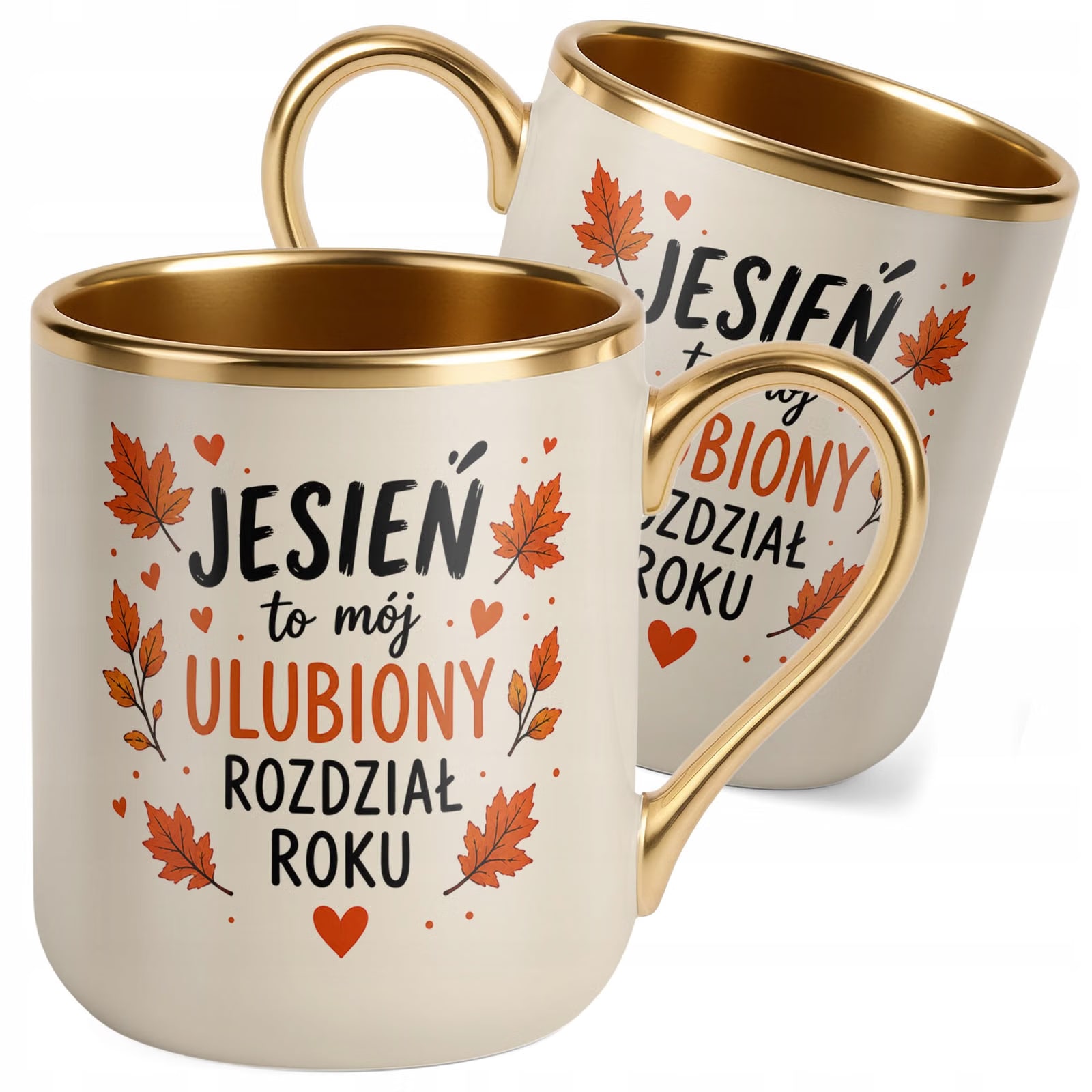 Kubek z nadrukiem Premium Złoty Ecru Jesienny Jesień Prezent