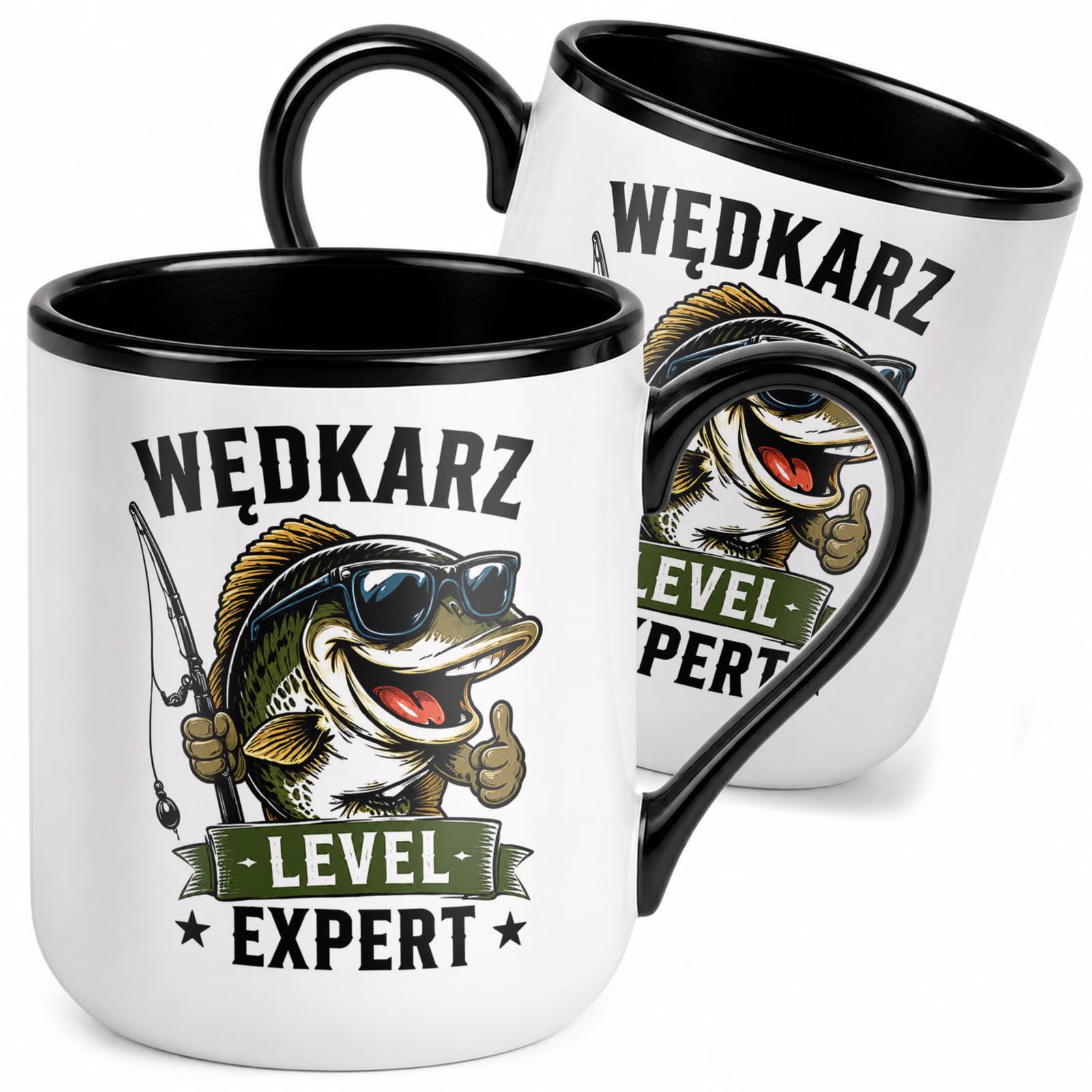 Kubek z nadrukiem Premium Czarny Dla Wędkarza Rybaka Upominek Prezent