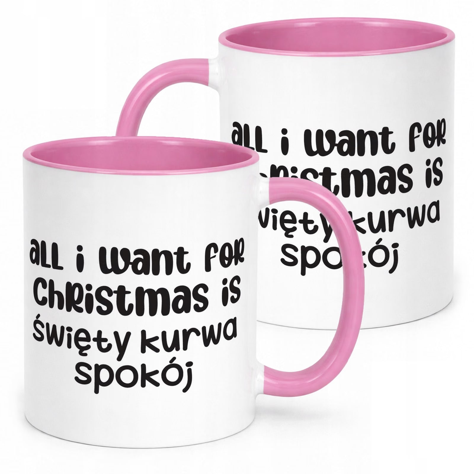 Kubek Różowy z Nadrukiem Boże Narodzenie All I Want For Christmas Prezent