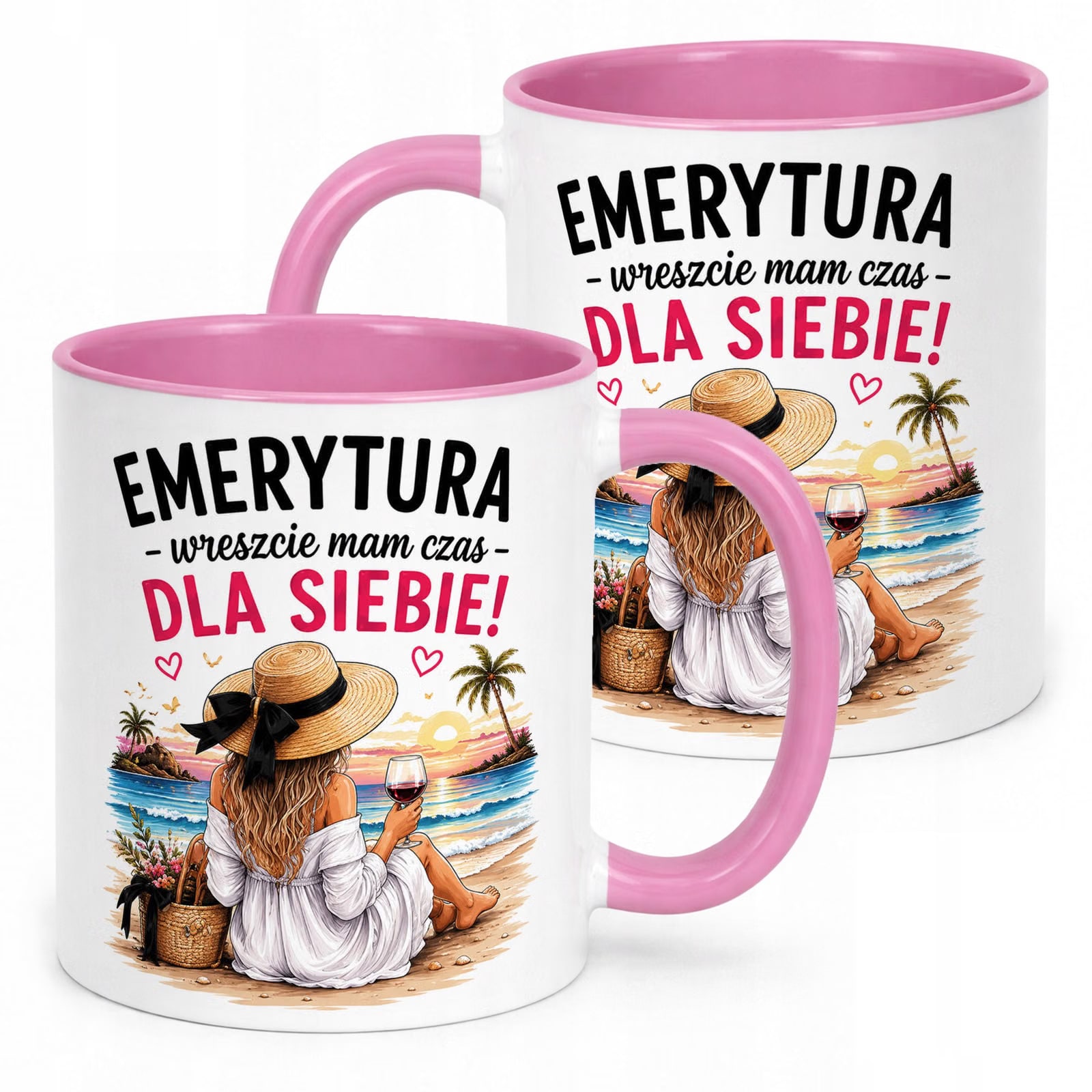 Kubek Różowy z nadrukiem Emerytura Dla Emerytki Upominek Prezent