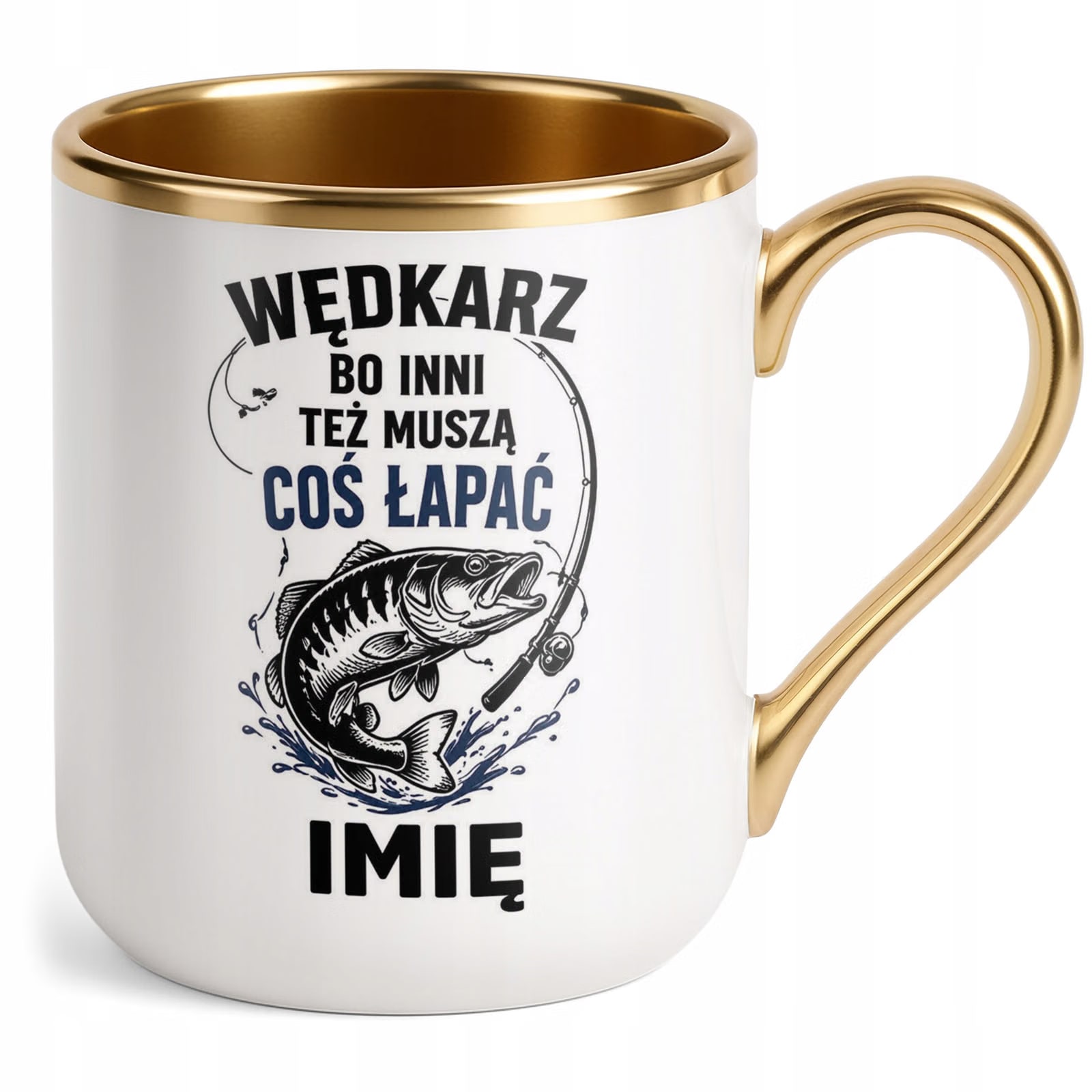 Kubek Personalizowany z nadrukiem Premium Złoty Dla Wędkarza Prezent