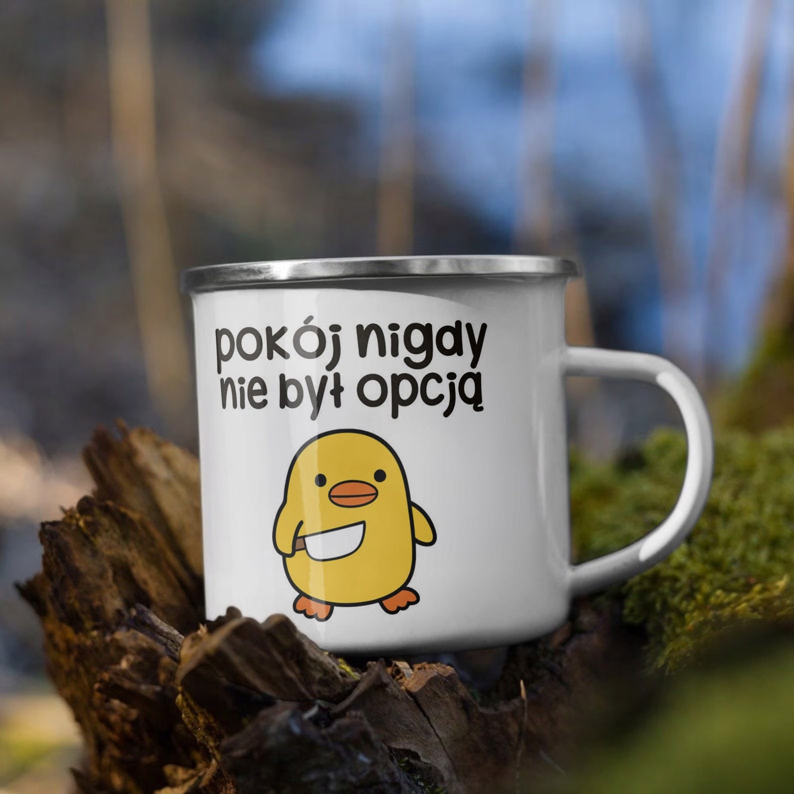 Kubek Emaliowany Pokój Nigdy Nie Był Opcją z Nadrukiem Biały Metalowy