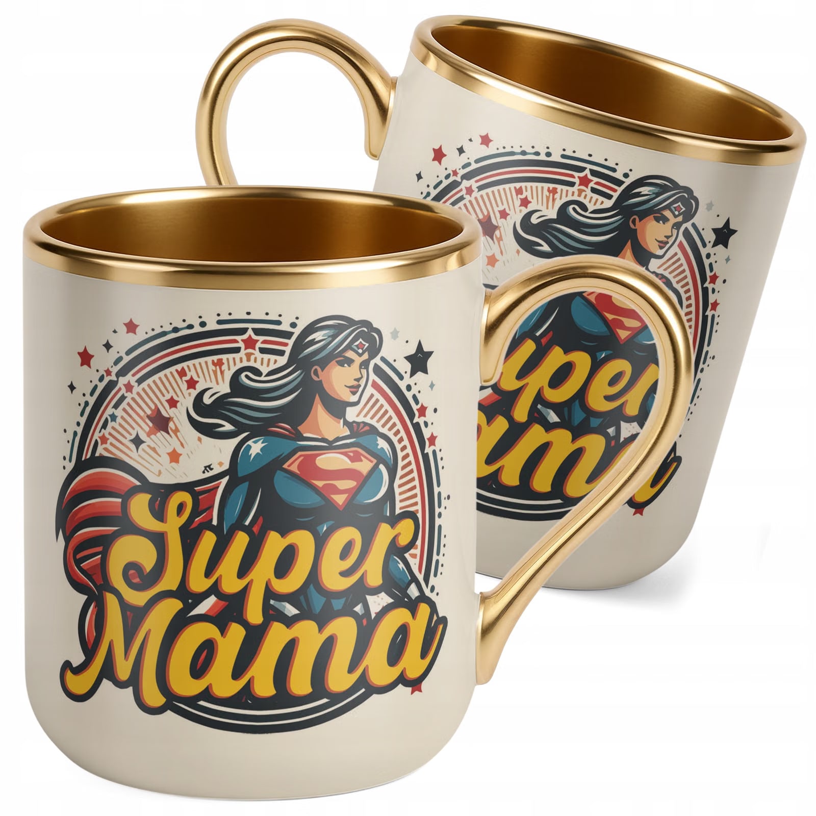 Kubek Premium Złoty Ecru Dzień Matki Dla Mamy Prezent Upominek Super Mama