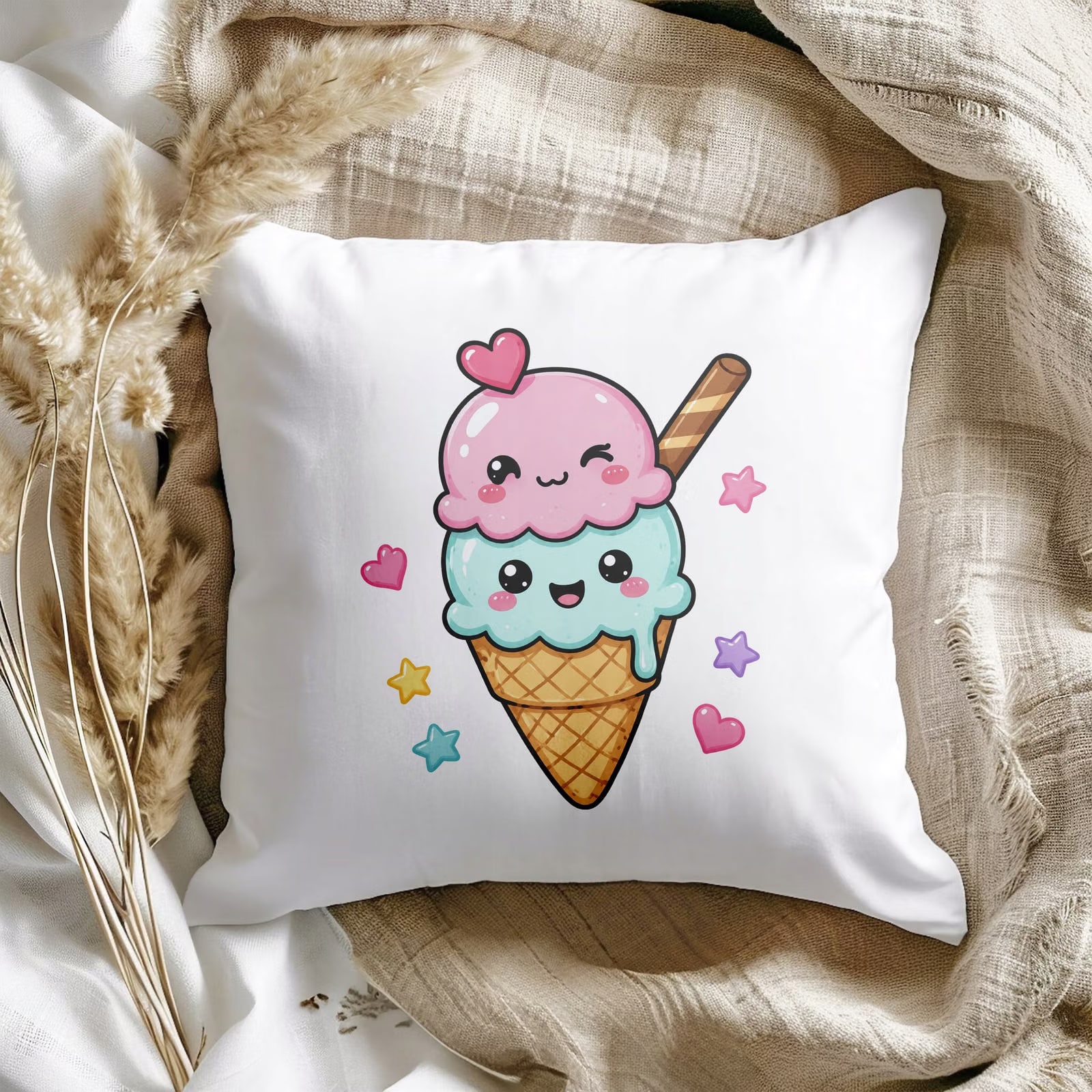 Zestaw Kubek Czarny Poduszka Z Nadrukiem Kawaii Lody Prezent