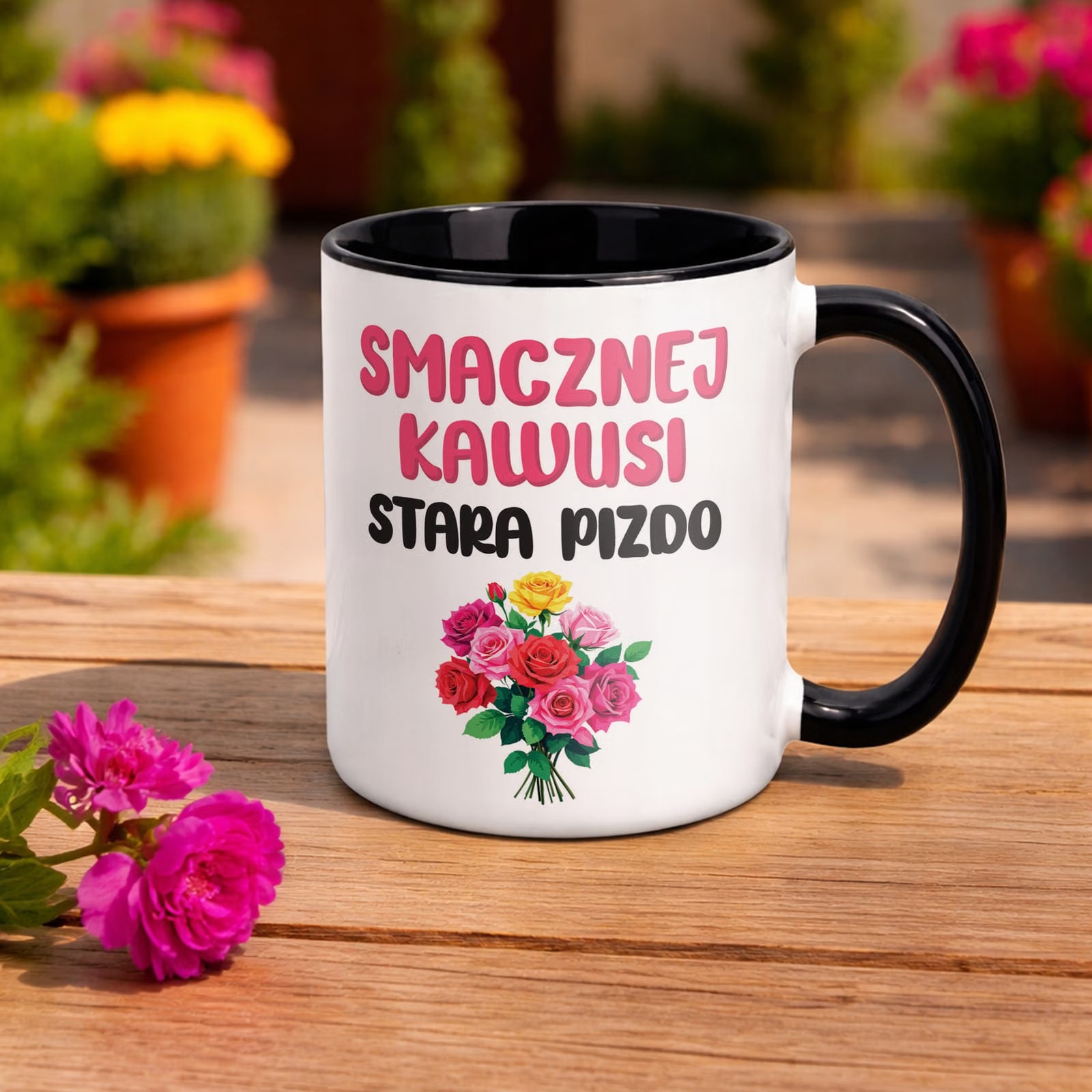 Kubek Czarny Smacznej Kawus Stara Piz*o Śmieszny Zabawny Prezent