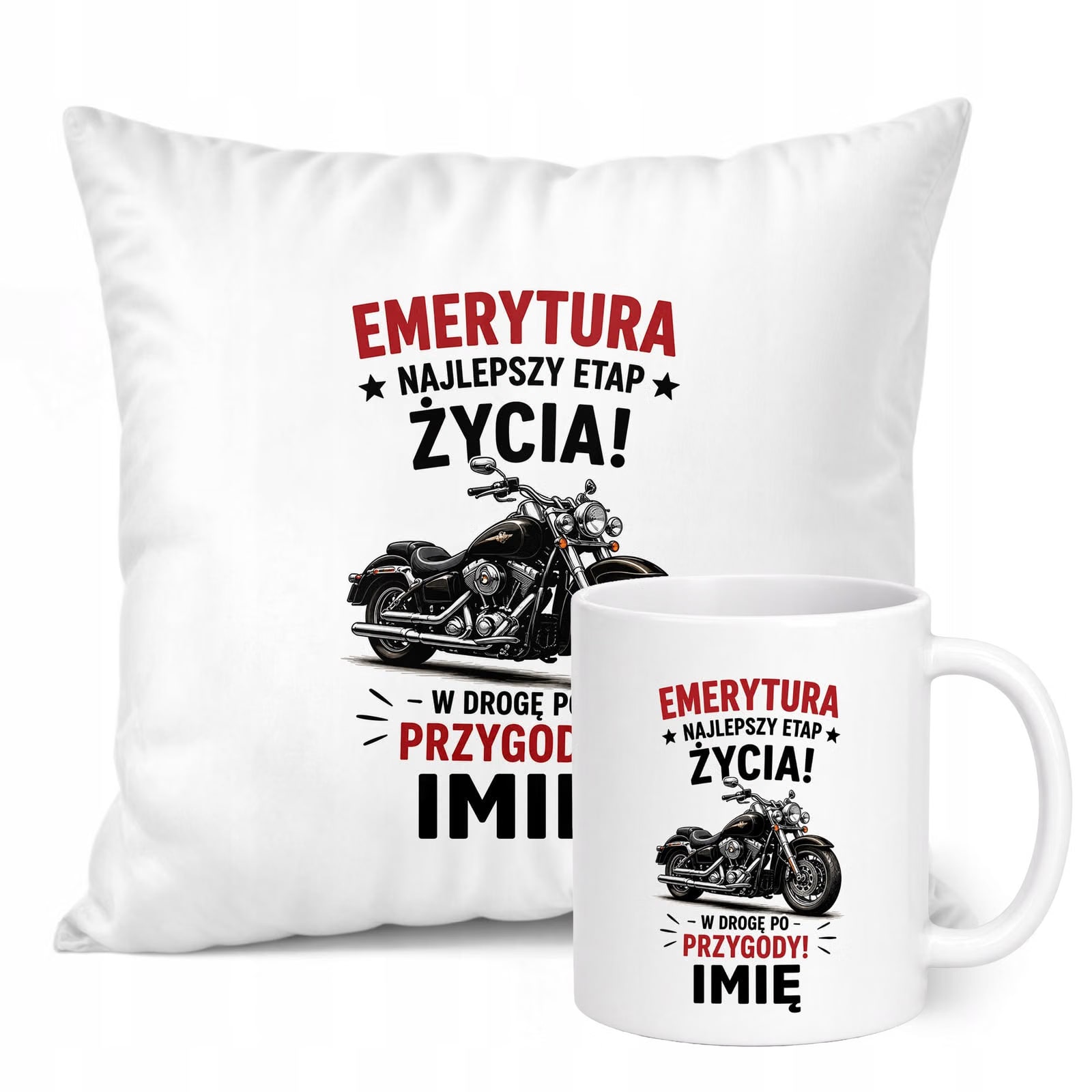 Zestaw Personalizowany Kubek Biały Poduszka Emerytura Dla Emeryta Prezent