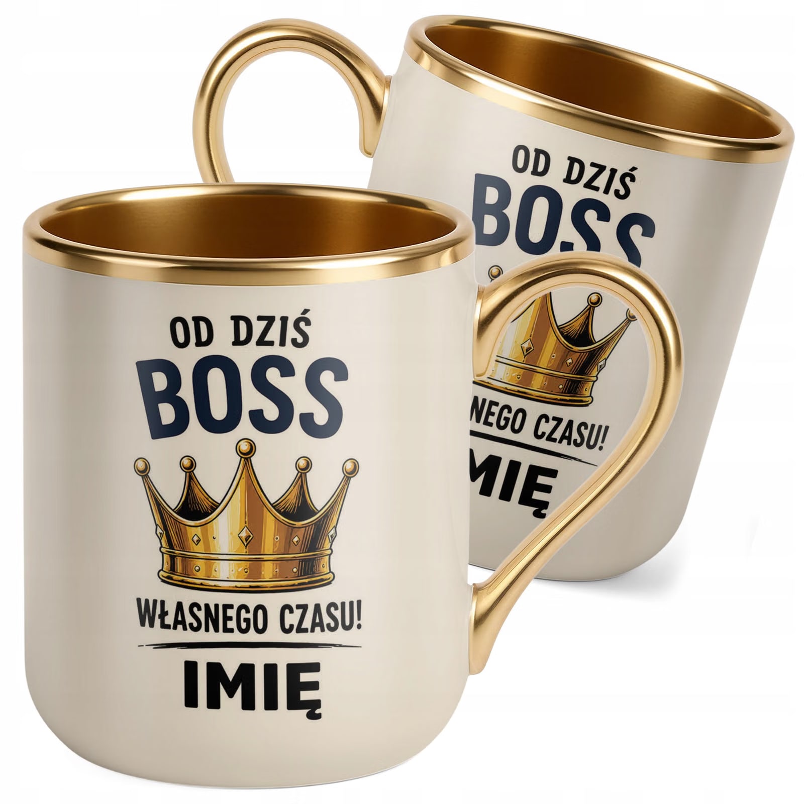 Kubek Personalizowany z nadrukiem Premium Złoty Ecru Emerytura Prezent