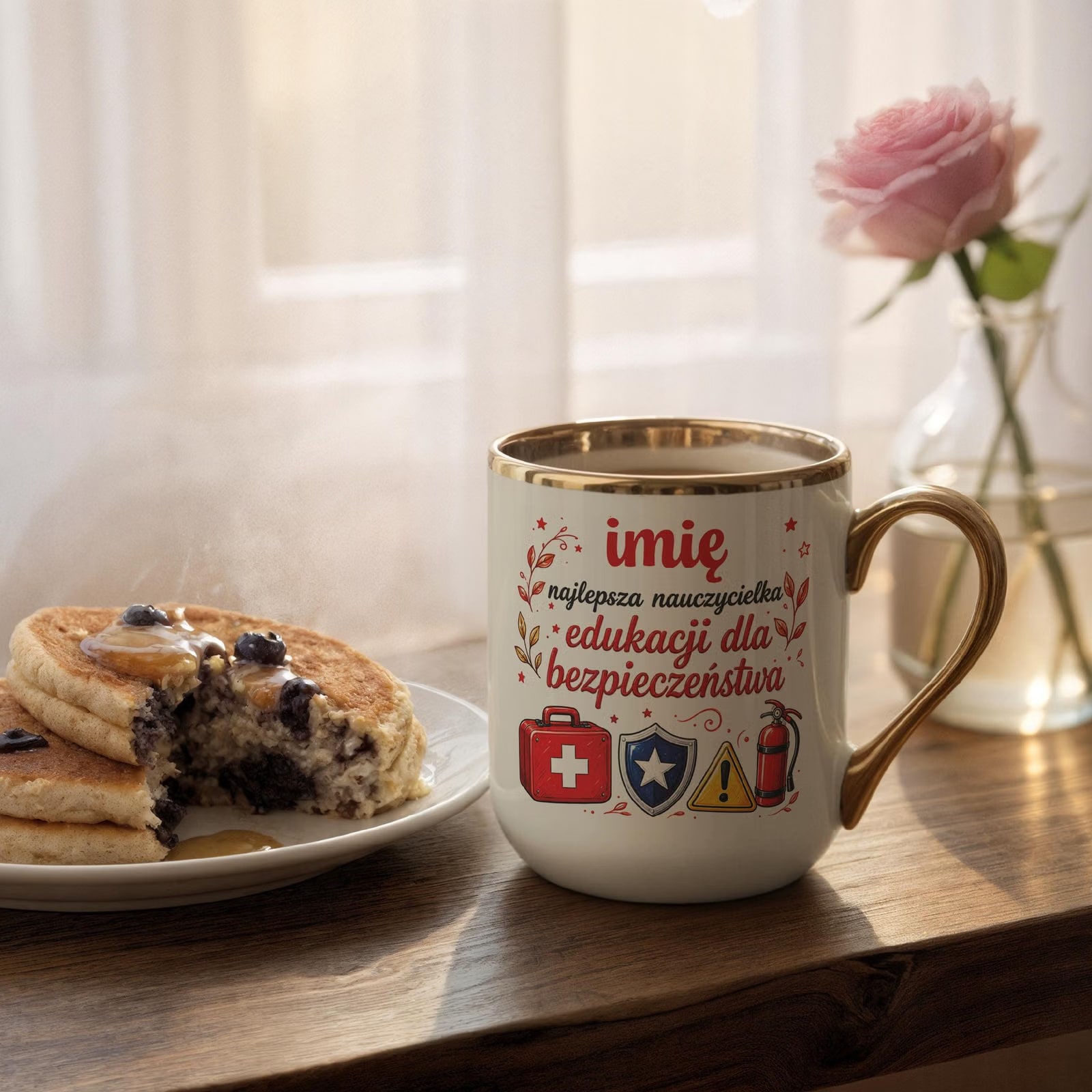 Kubek Premium Złoty Ecru z Imieniem Dzień Nauczyciela EDB Prezent