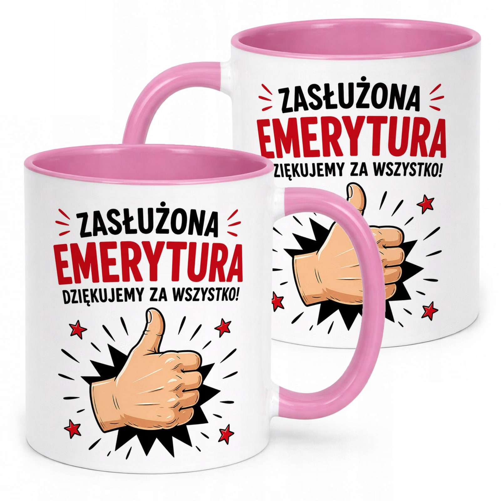Kubek Różowy z nadrukiem Emerytura Dla Emeryta Emerytki Upominek Prezent