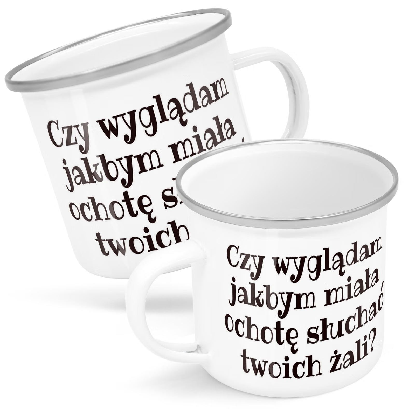 Kubek Emaliowany Czy Wyglądam Jakbym Zabawny z Nadrukiem Biały Metalowy
