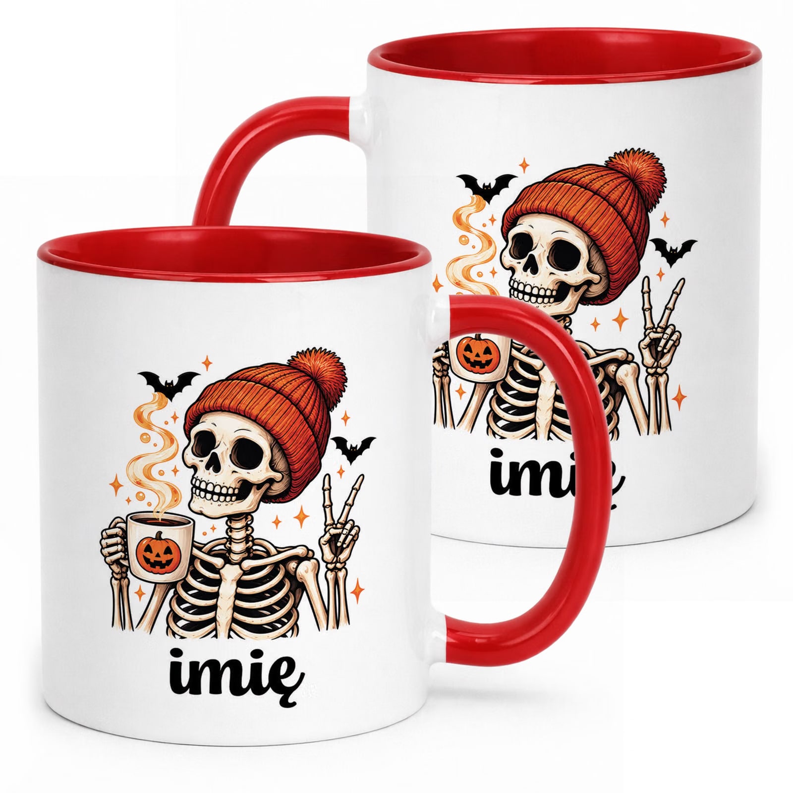 Kubek Czerwony Personalizowany z Nadrukiem Halloween Jesień Prezent