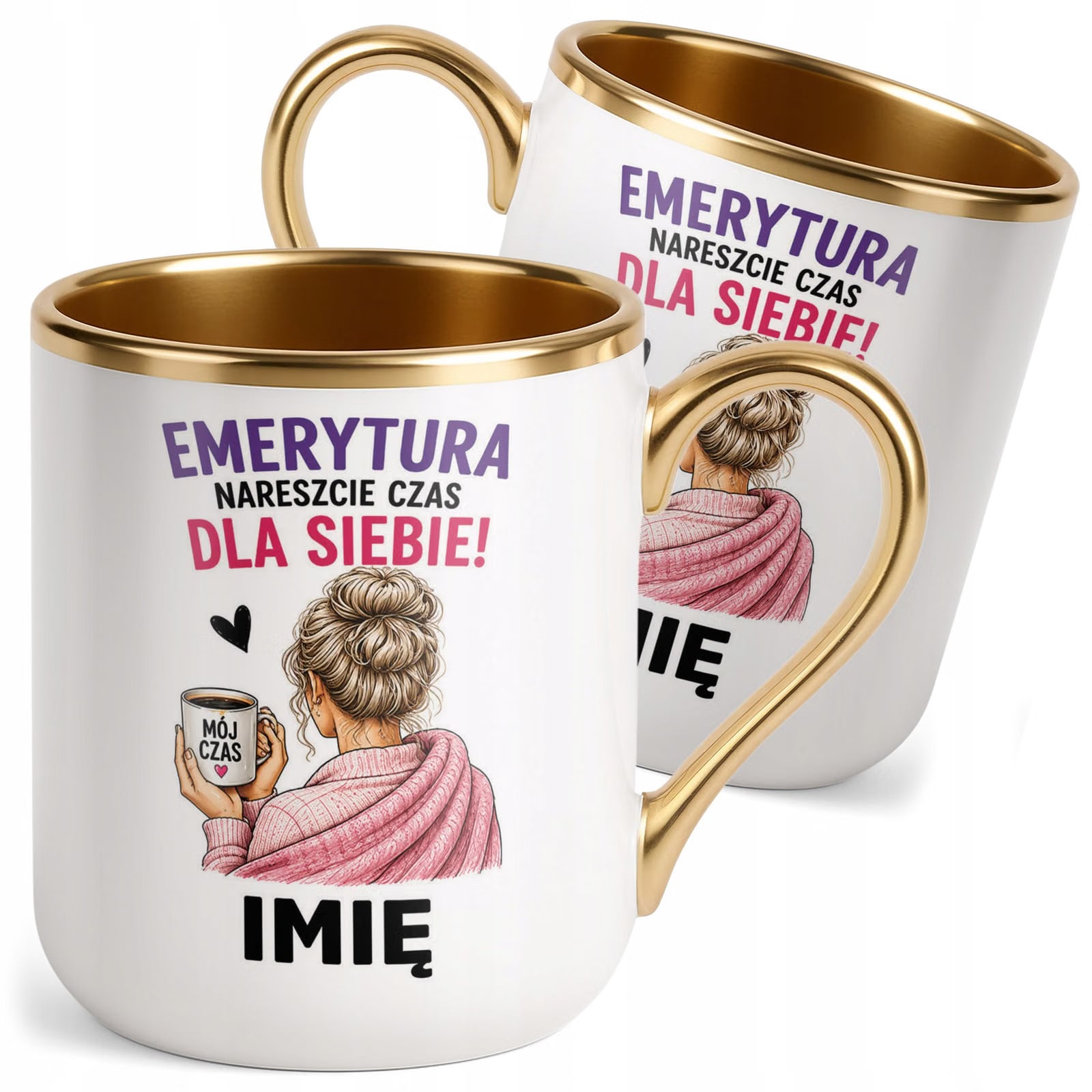 Kubek Personalizowany z nadrukiem Premium Złoty Emerytura Prezent