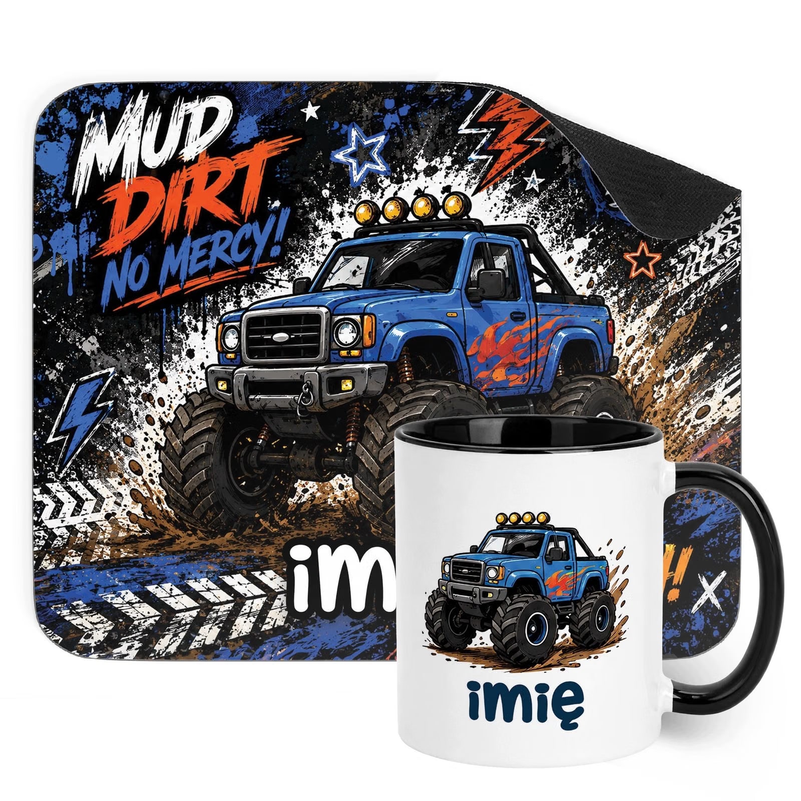 Zestaw personalizowany Kubek Czarny Podkładka pod mysz Monster Truck