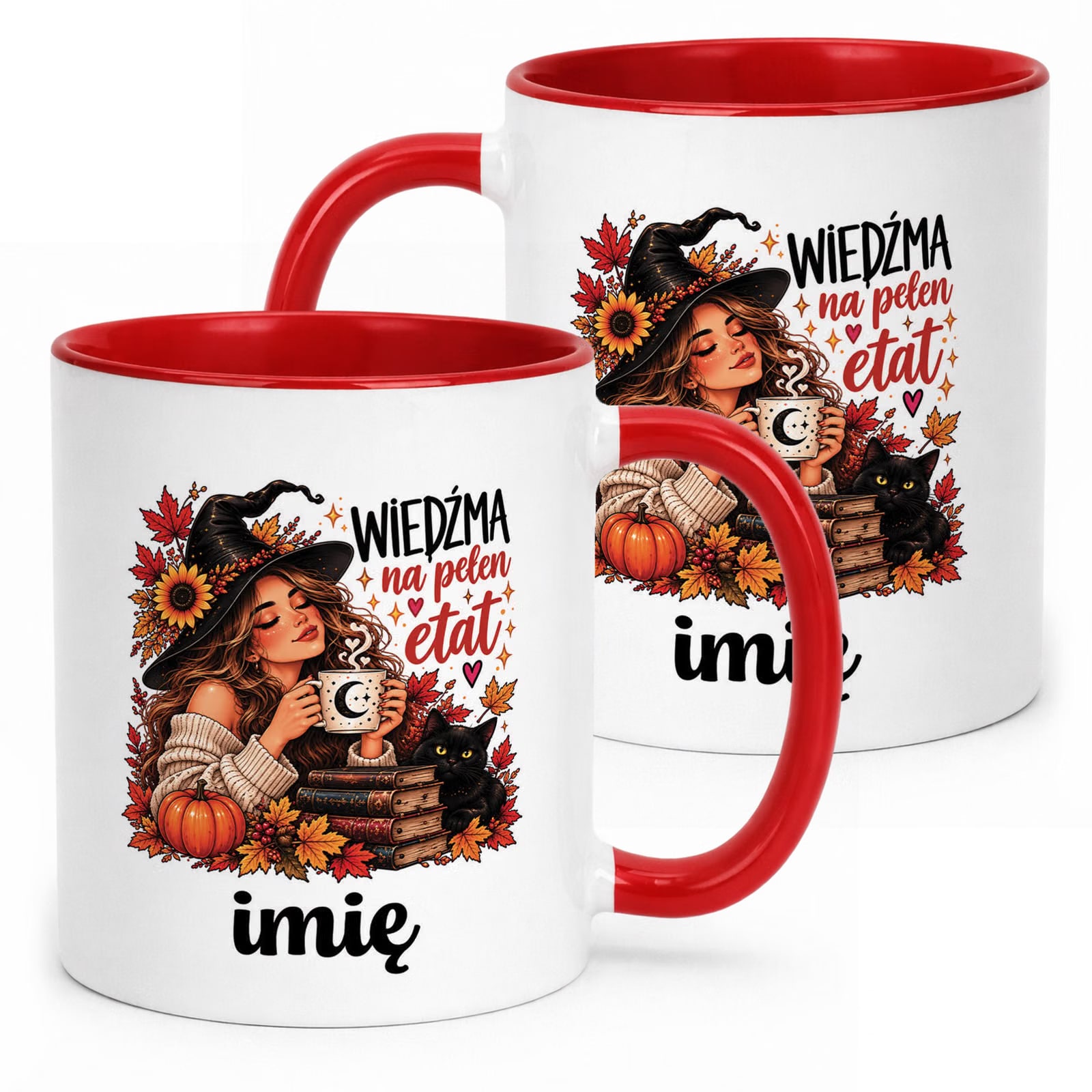 Kubek Czerwony Personalizowany z Nadrukiem Dla Kobiet Czarownica Wiedźma