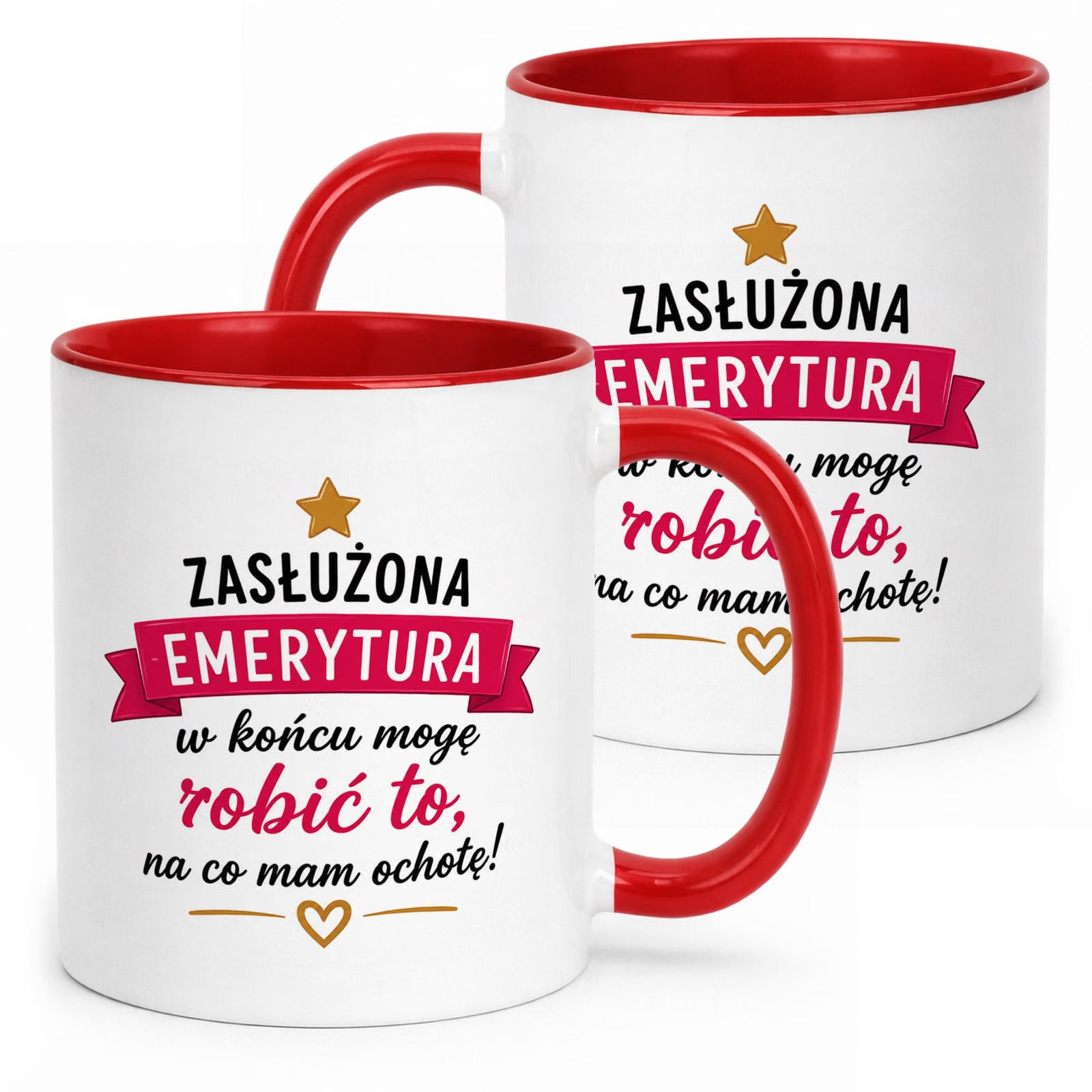 Kubek Czerwony z nadrukiem Emerytura Dla Emerytki Upominek Prezent