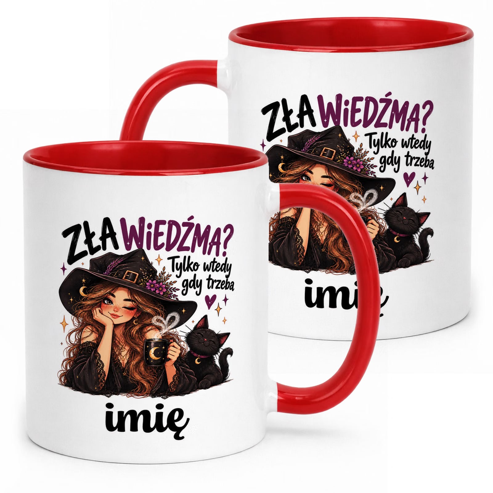 Kubek Czerwony Personalizowany z Nadrukiem Dla Kobiet Czarownica Wiedźma