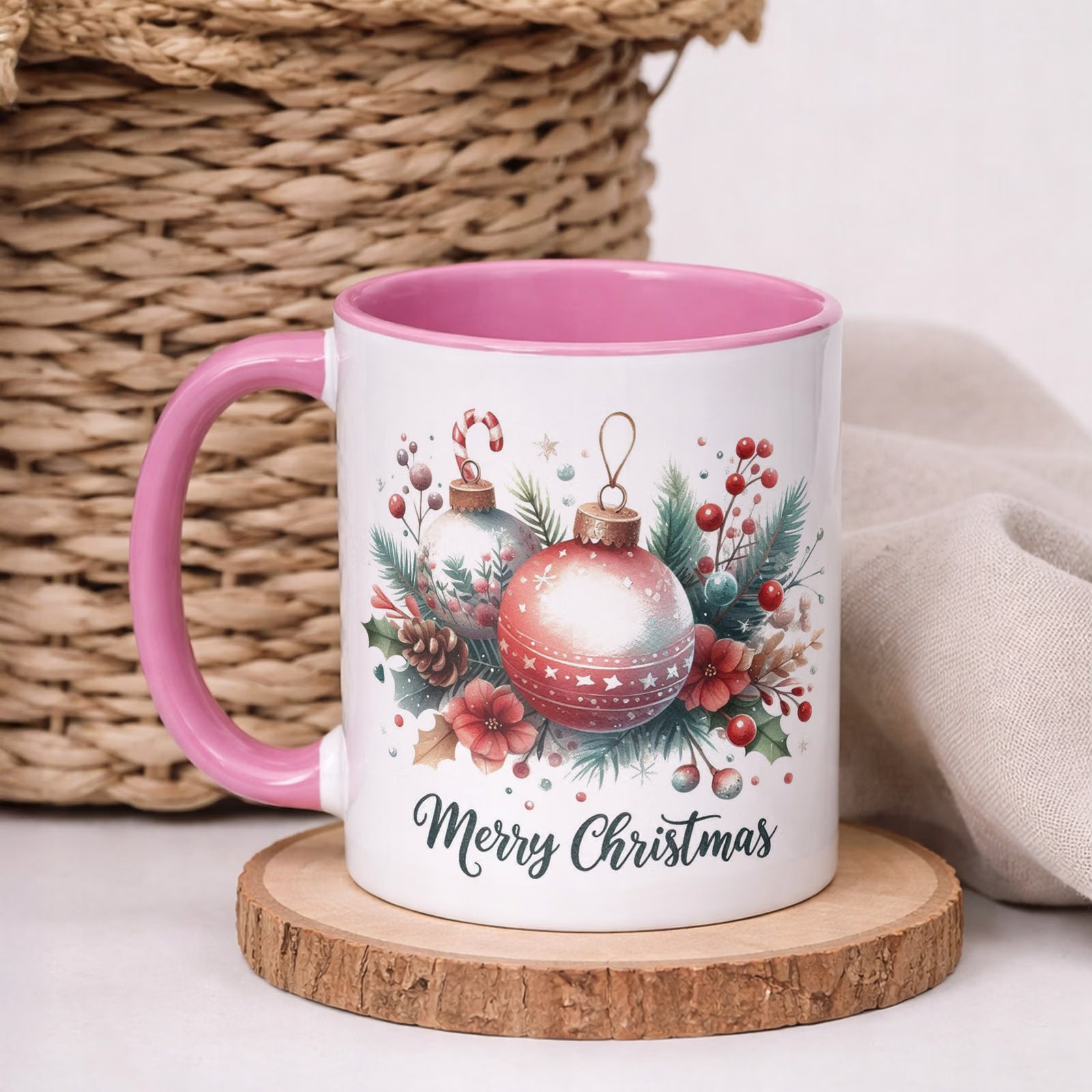 Kubek Różowy z Nadrukiem Boże Narodzenie Mikołajki Merry Christmas Prezent