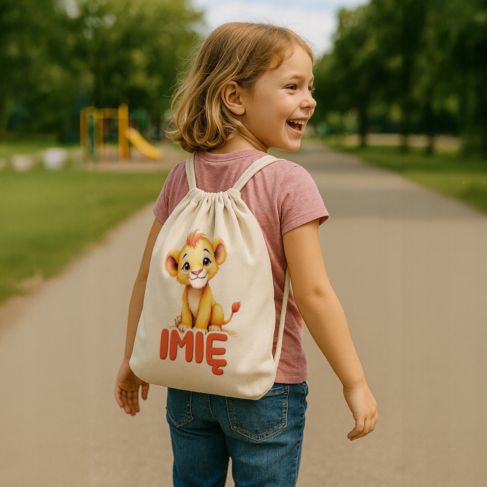 Zestaw personalizowany Kubek + Plecak Lew Zwierzak Słodki Prezent