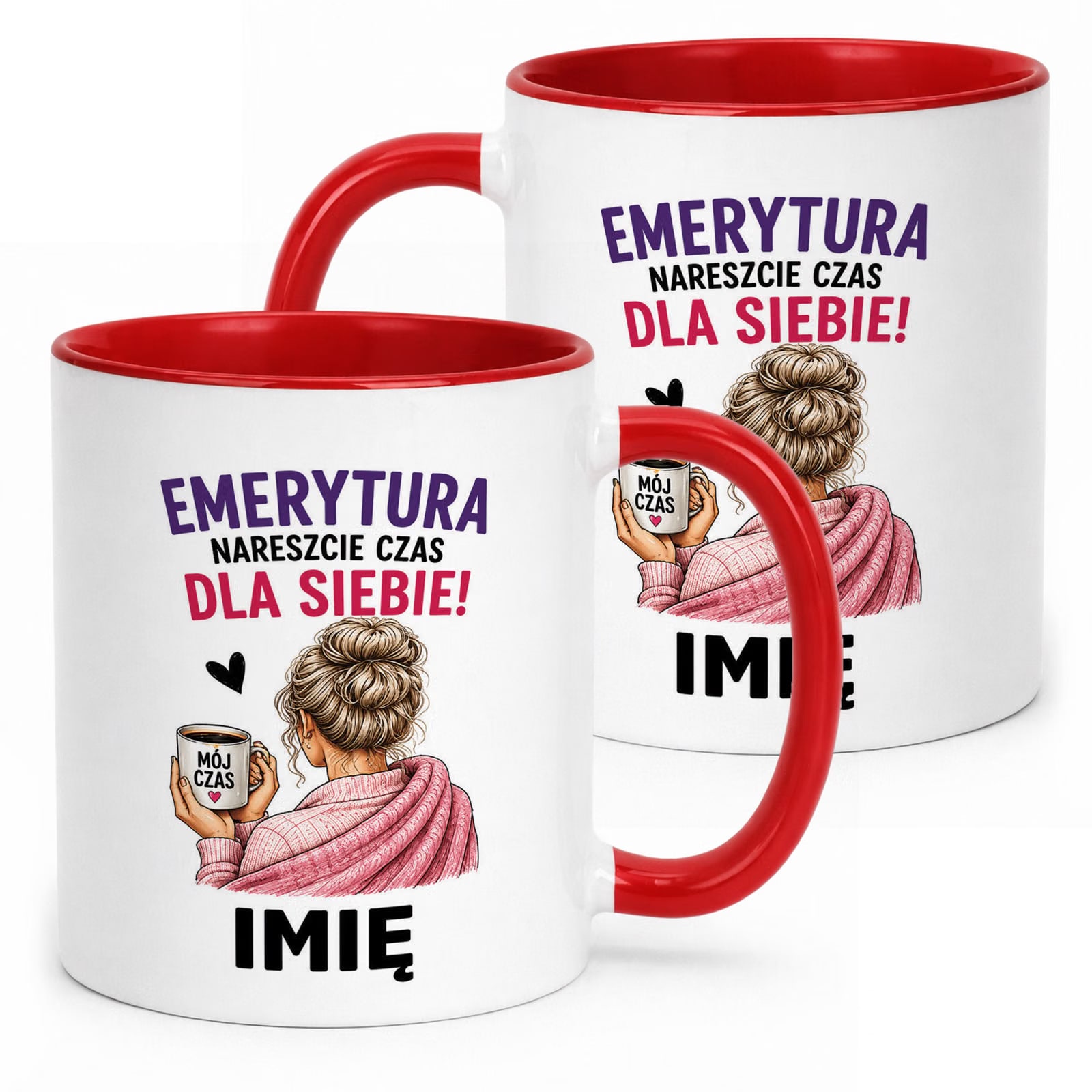 Kubek Czerwony Personalizowany z Nadrukiem Emerytura Dla Emerytki Prezent