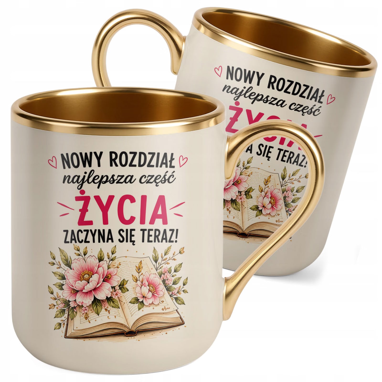 Kubek z nadrukiem Premium Złoty Ecru Emerytura Dla Emerytki Prezent