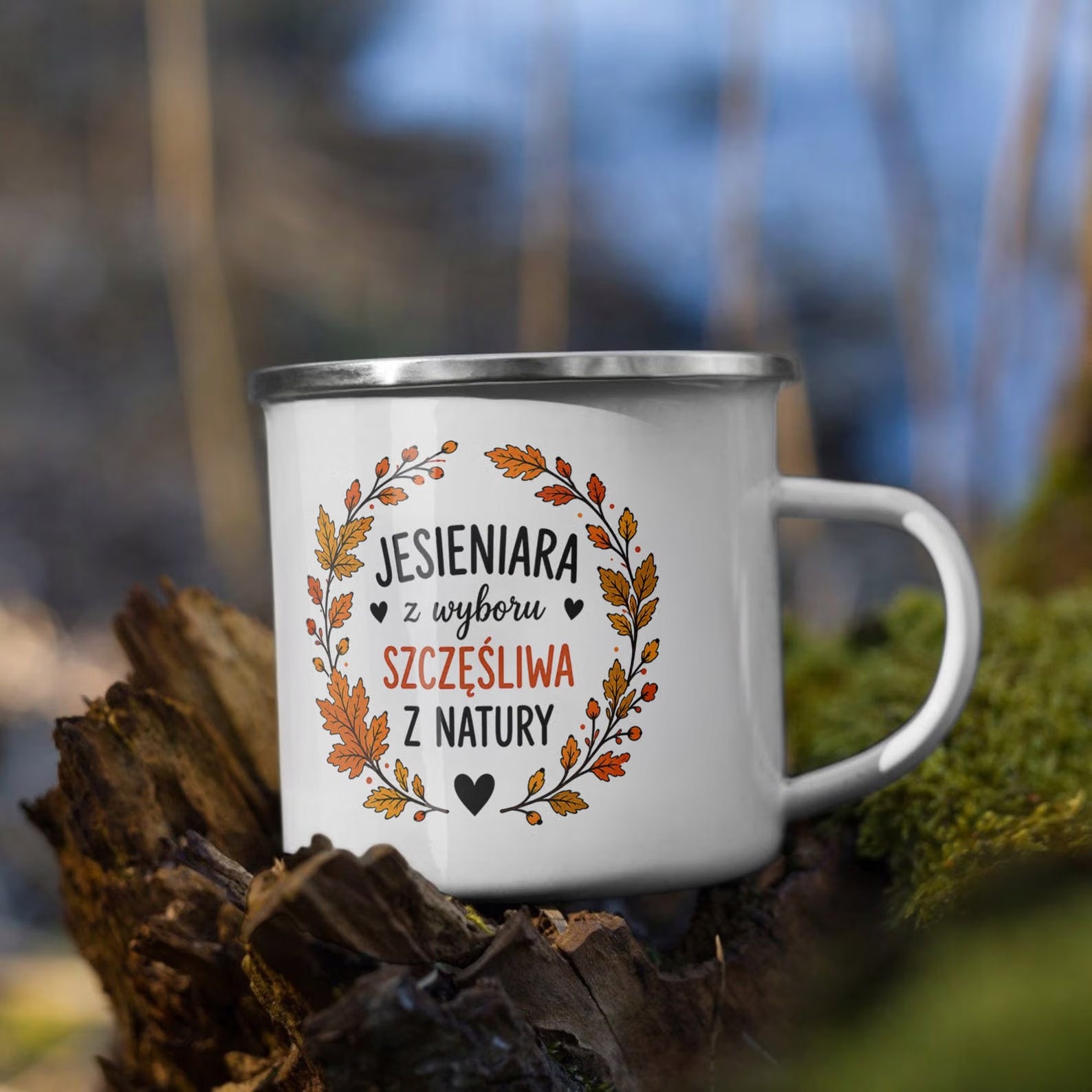 Zestaw Kubek Emaliowany Poduszka Jesień Jesienny Z Nadrukiem
