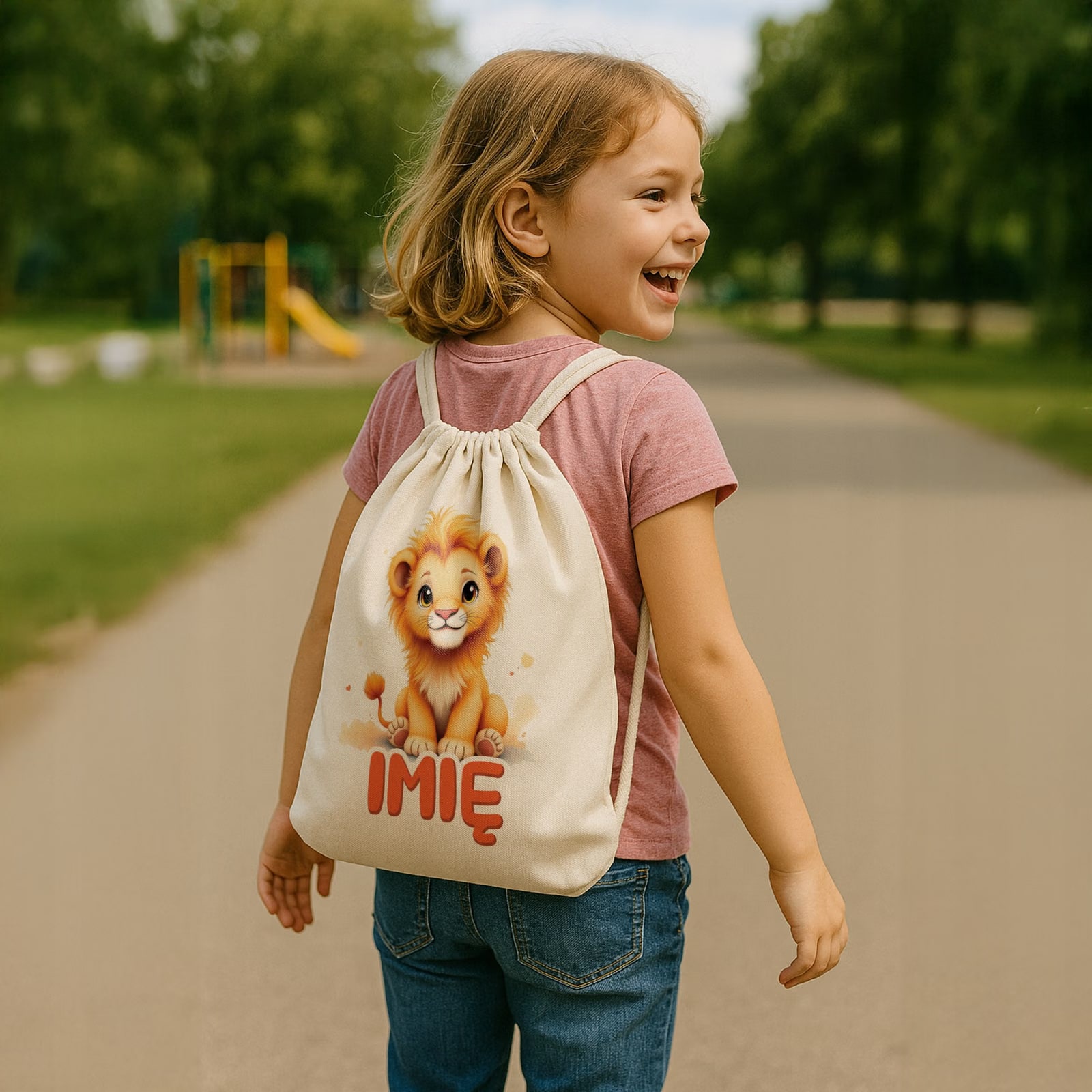 Zestaw personalizowany Kubek + Plecak Lew Zwierzak Słodki Prezent