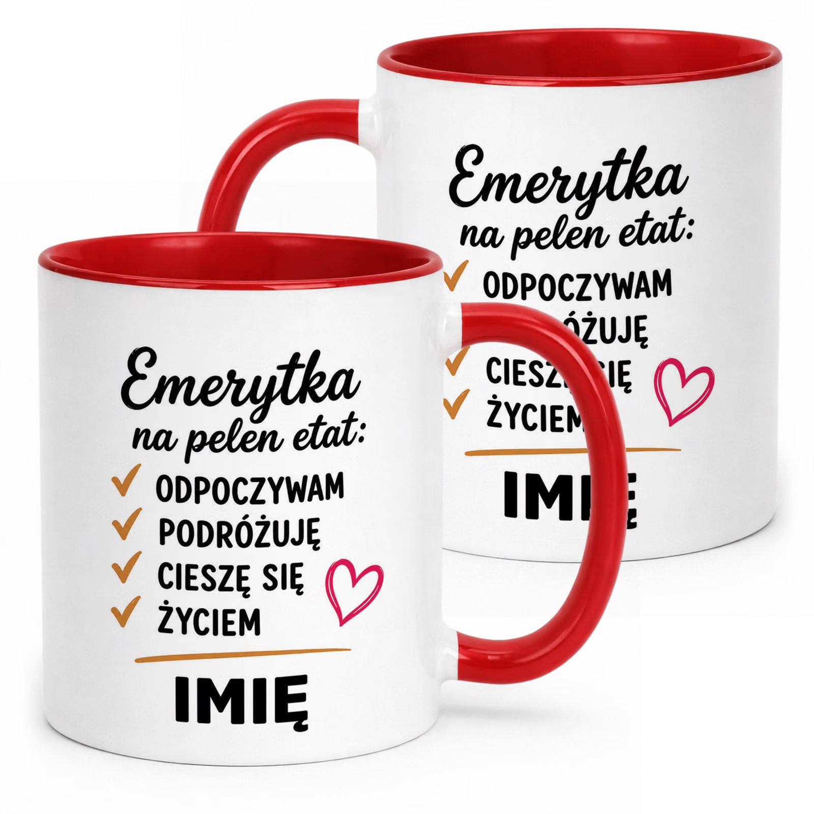 Kubek Czerwony Personalizowany z Nadrukiem Emerytura Dla Emerytki Prezent