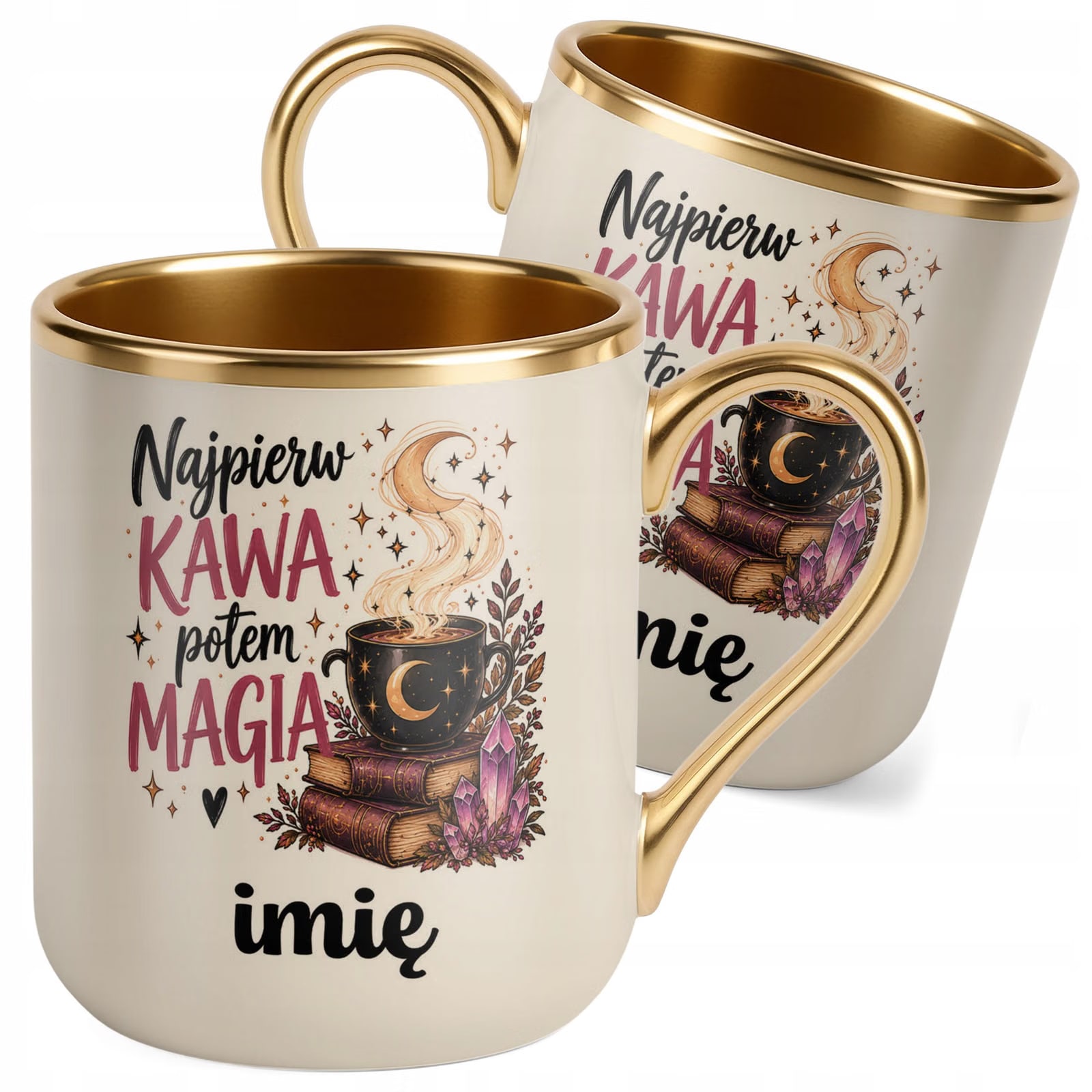 Kubek Personalizowany Premium Złoty Ecru z Nadrukiem Wiedźma